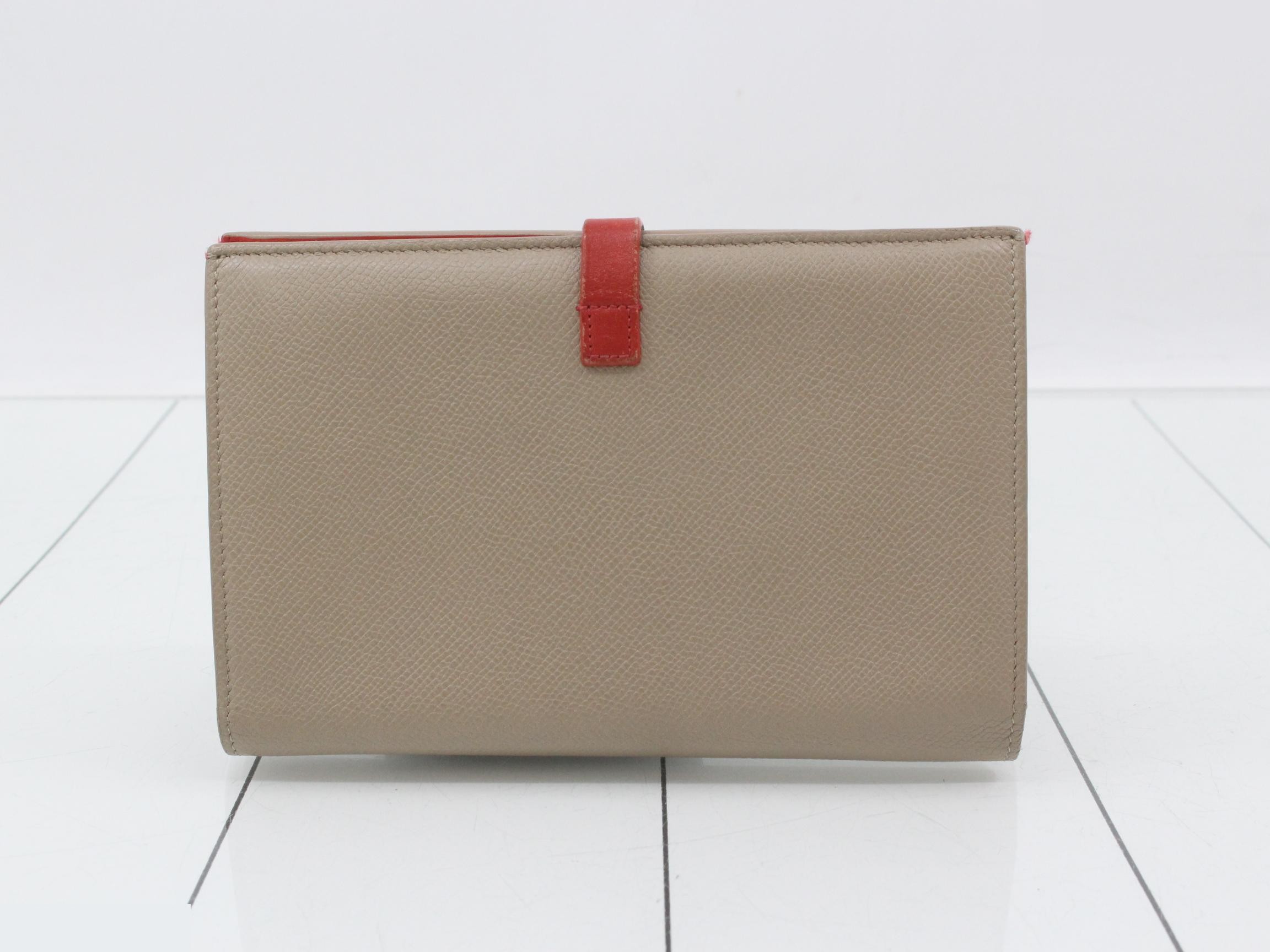 Long wallet, large strap wallet, leather, beige x red — view 2