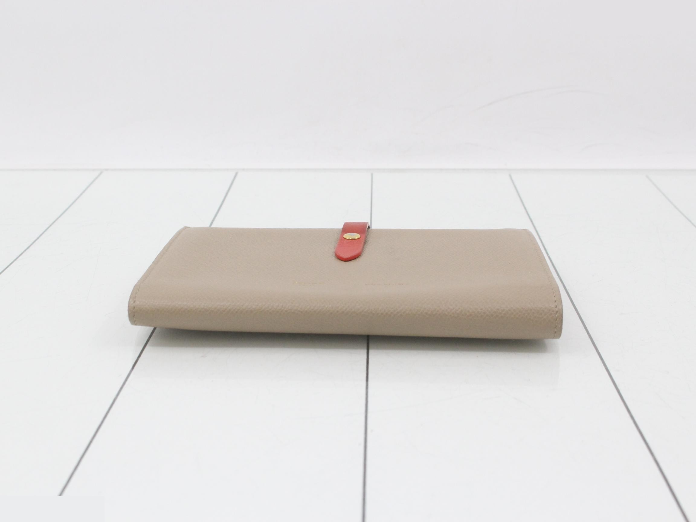 Long wallet, large strap wallet, leather, beige x red — view 3