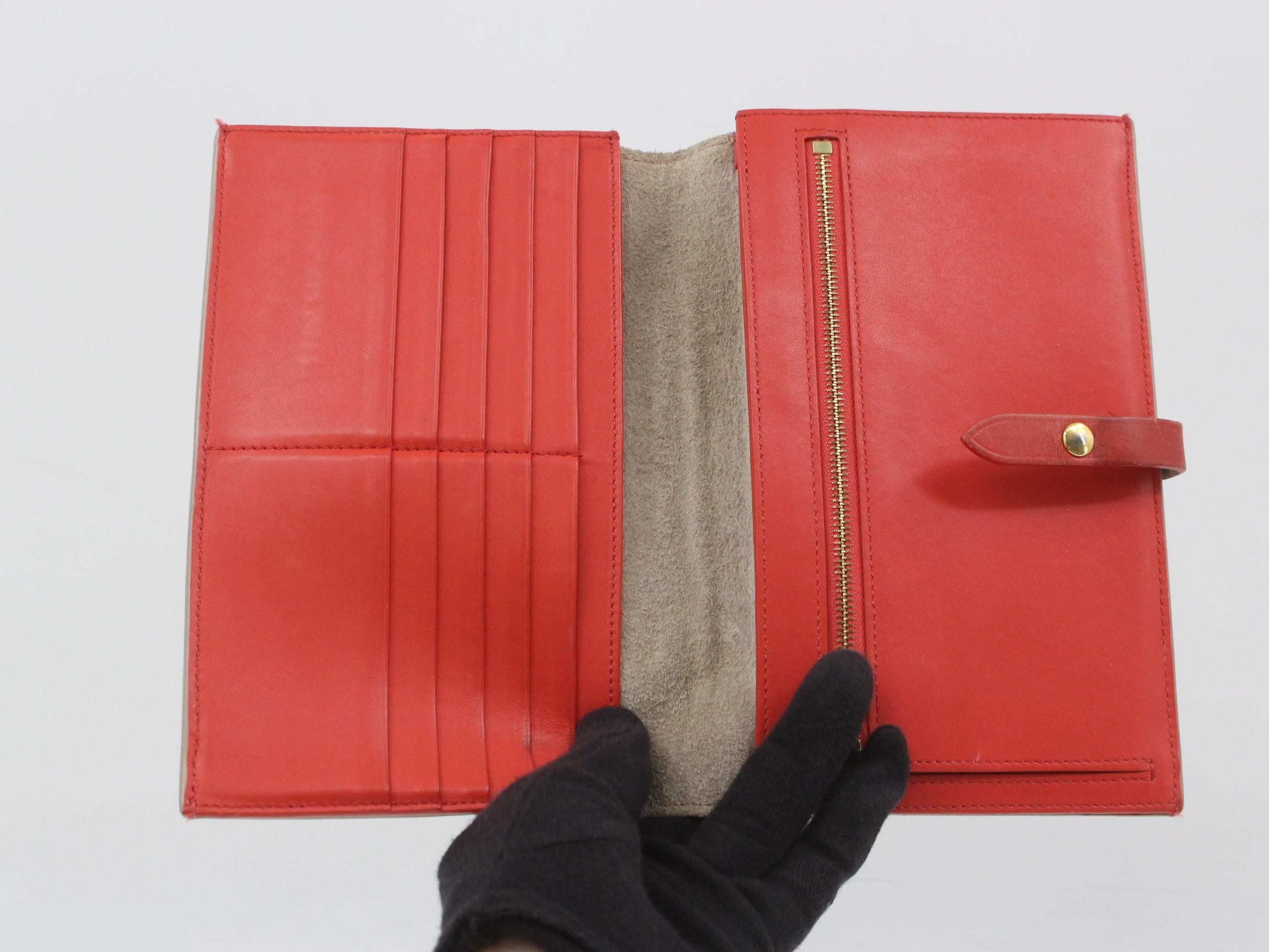 Long wallet, large strap wallet, leather, beige x red — view 4