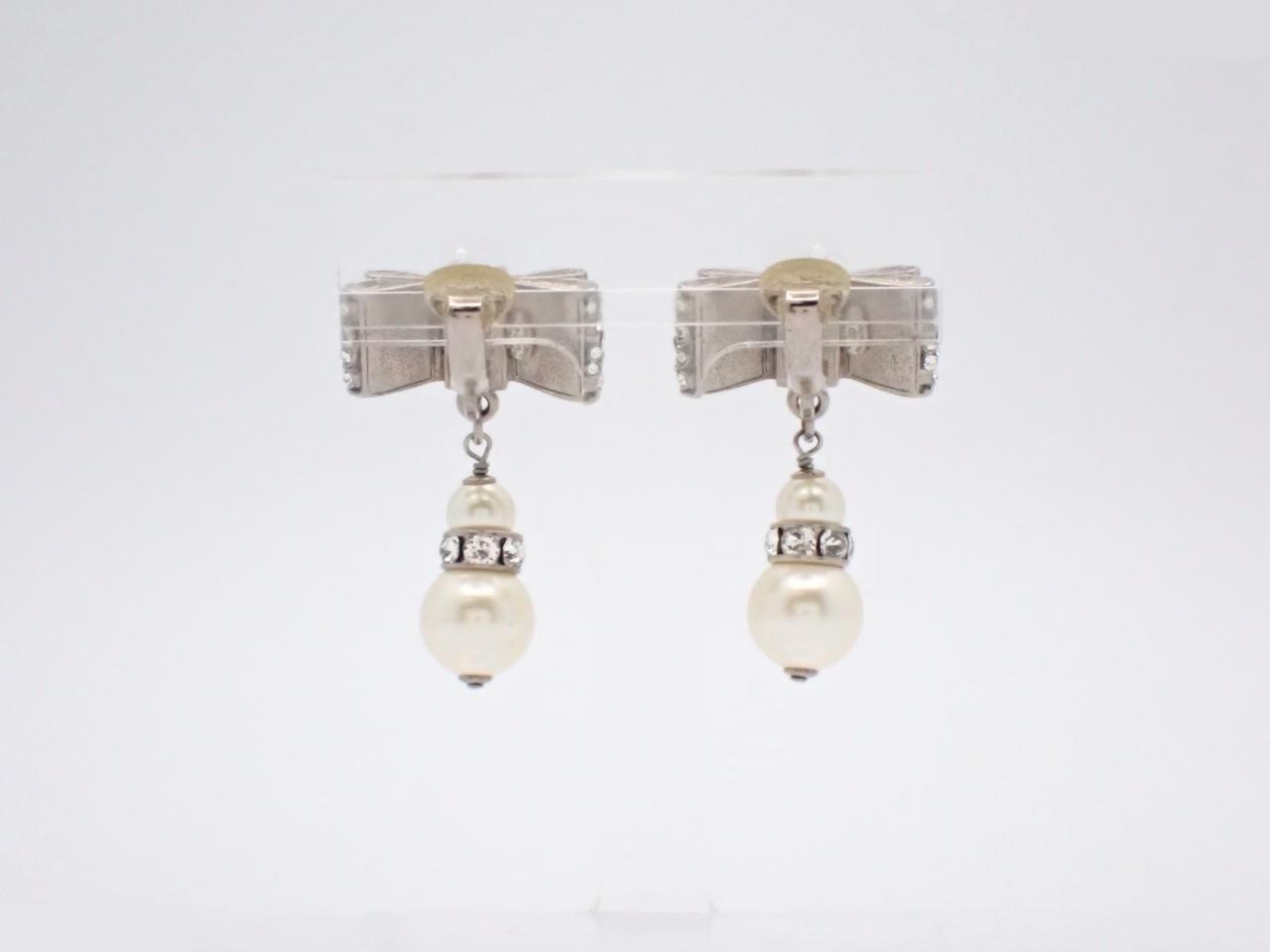 earrings, size 13B, ribbon design, rhinestones, pearls, 3.5 cm in height. — view 2