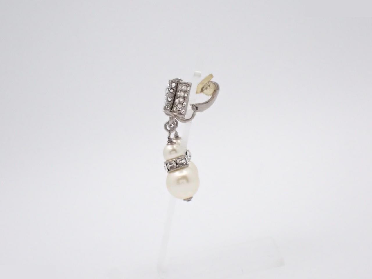 earrings, size 13B, ribbon design, rhinestones, pearls, 3.5 cm in height. — view 3