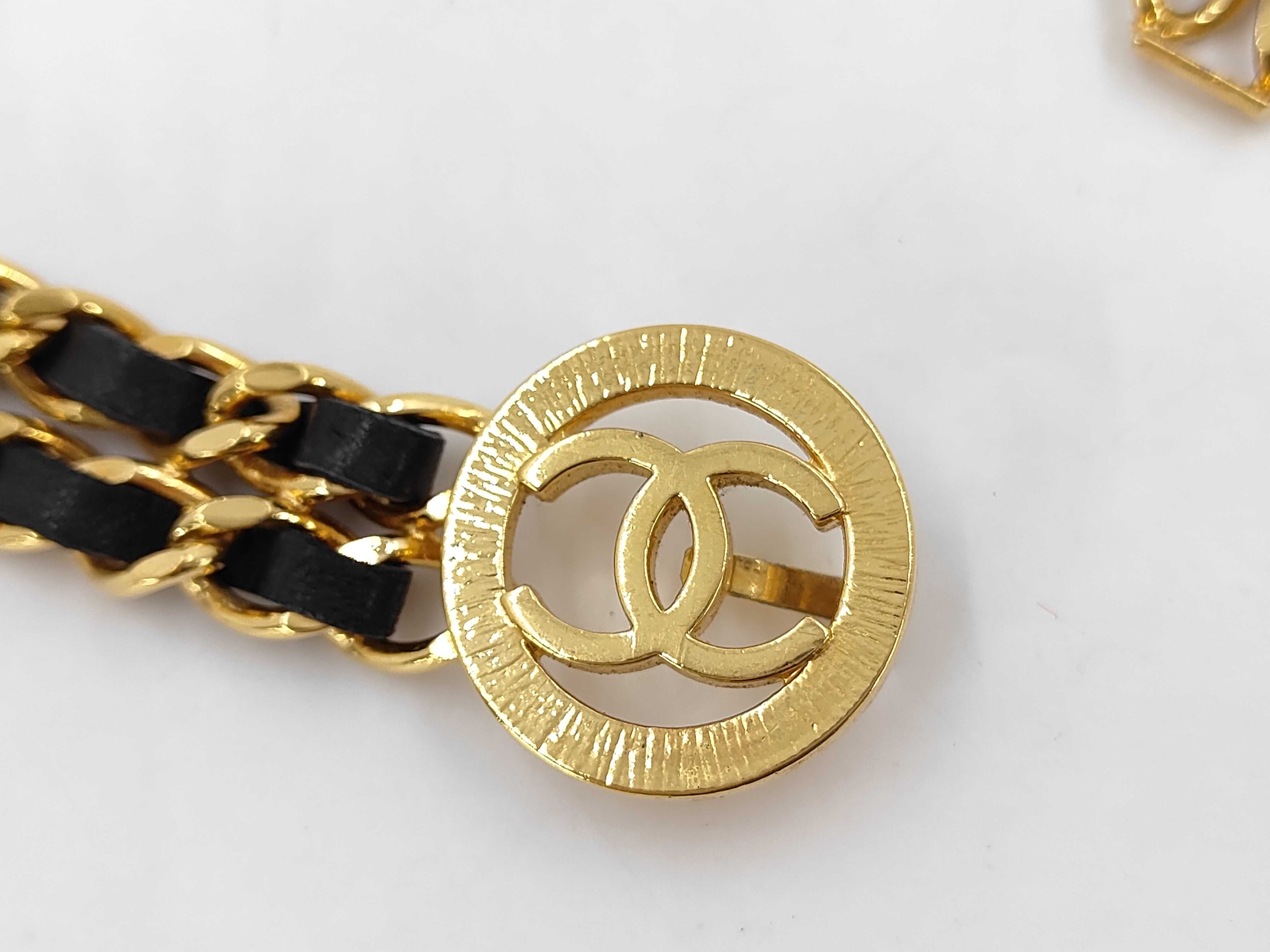 Coco Mark Gold Black Leather Double Chain Belt — view 2