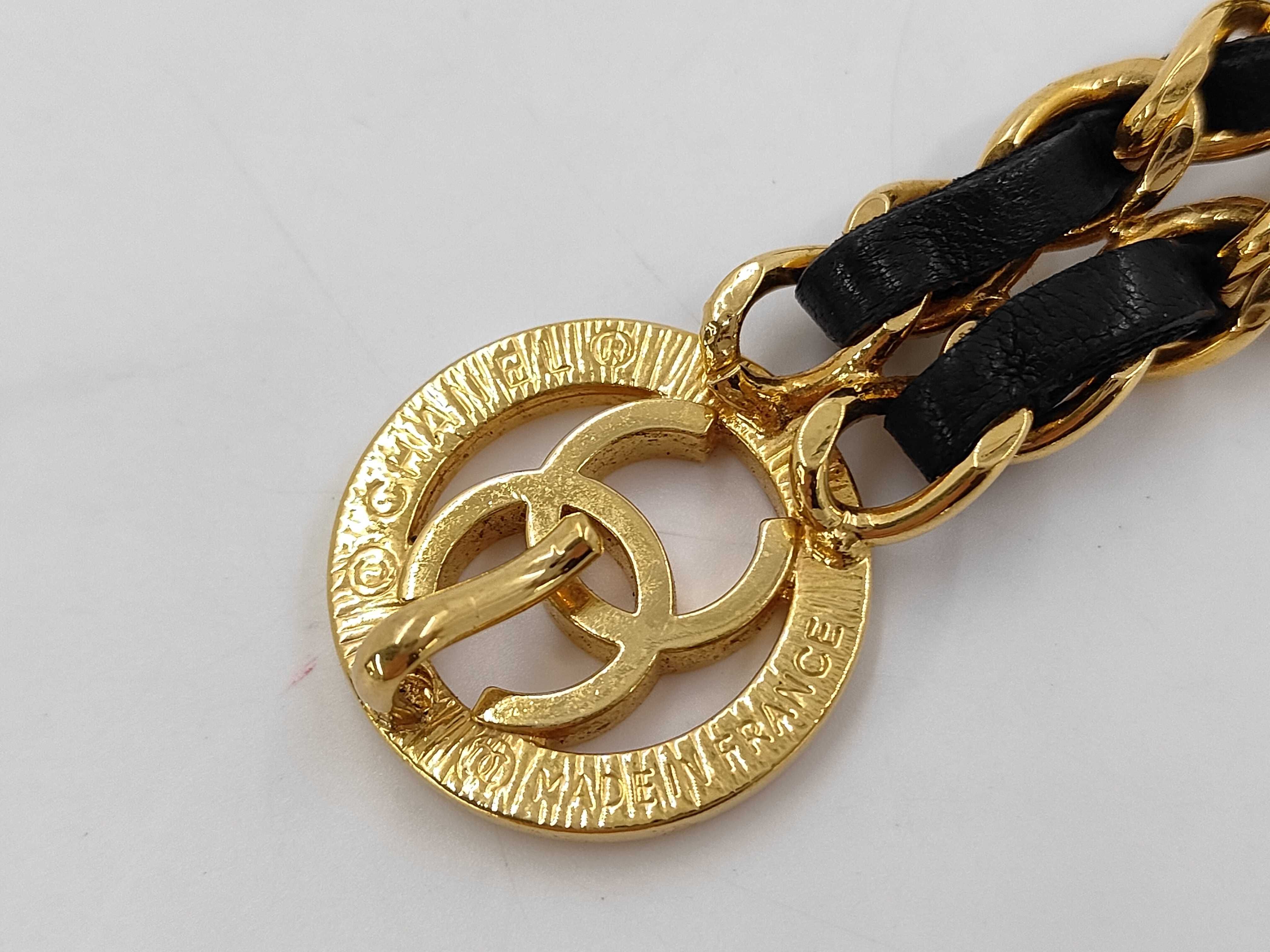 Coco Mark Gold Black Leather Double Chain Belt — view 3
