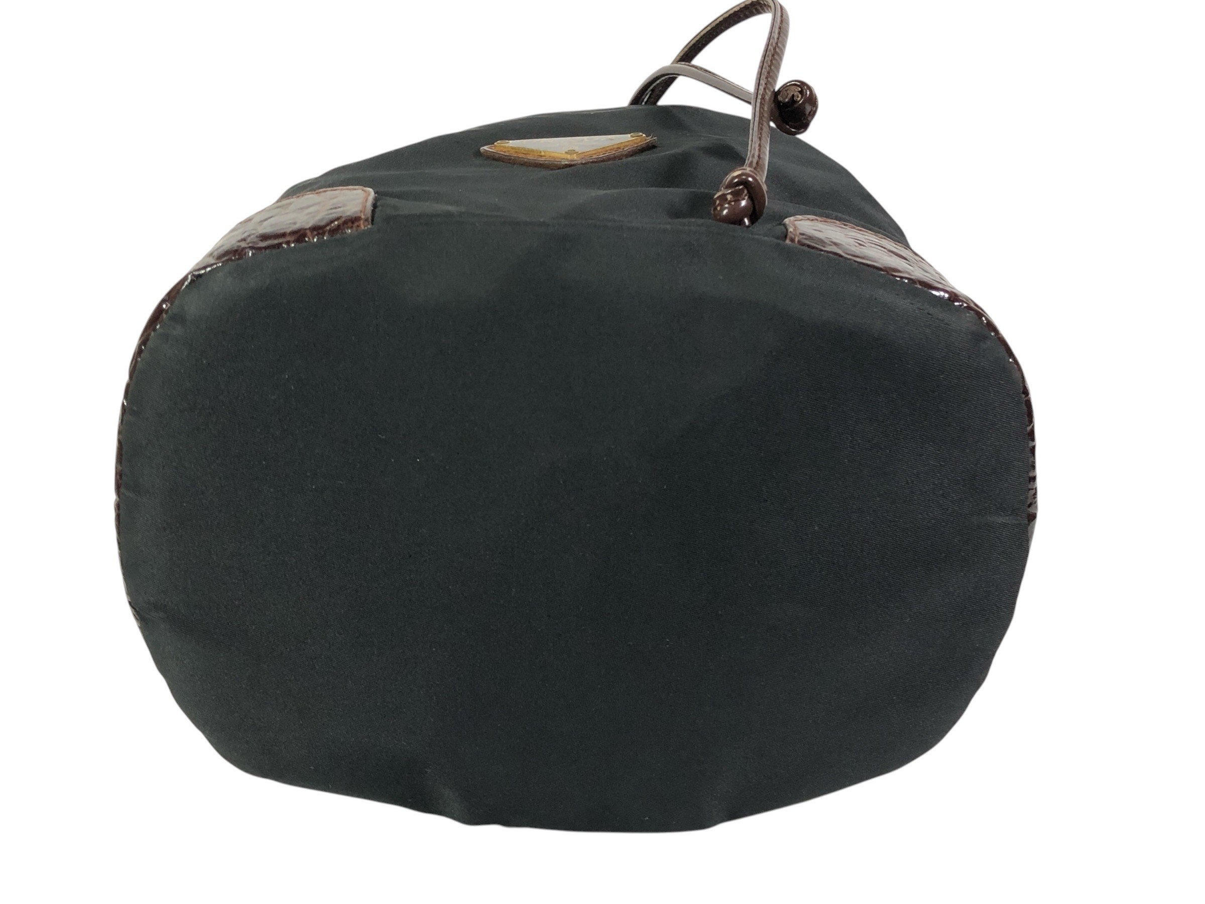 drawstring shoulder bag with triangular logo plate and crocodile embossed leather. — view 5