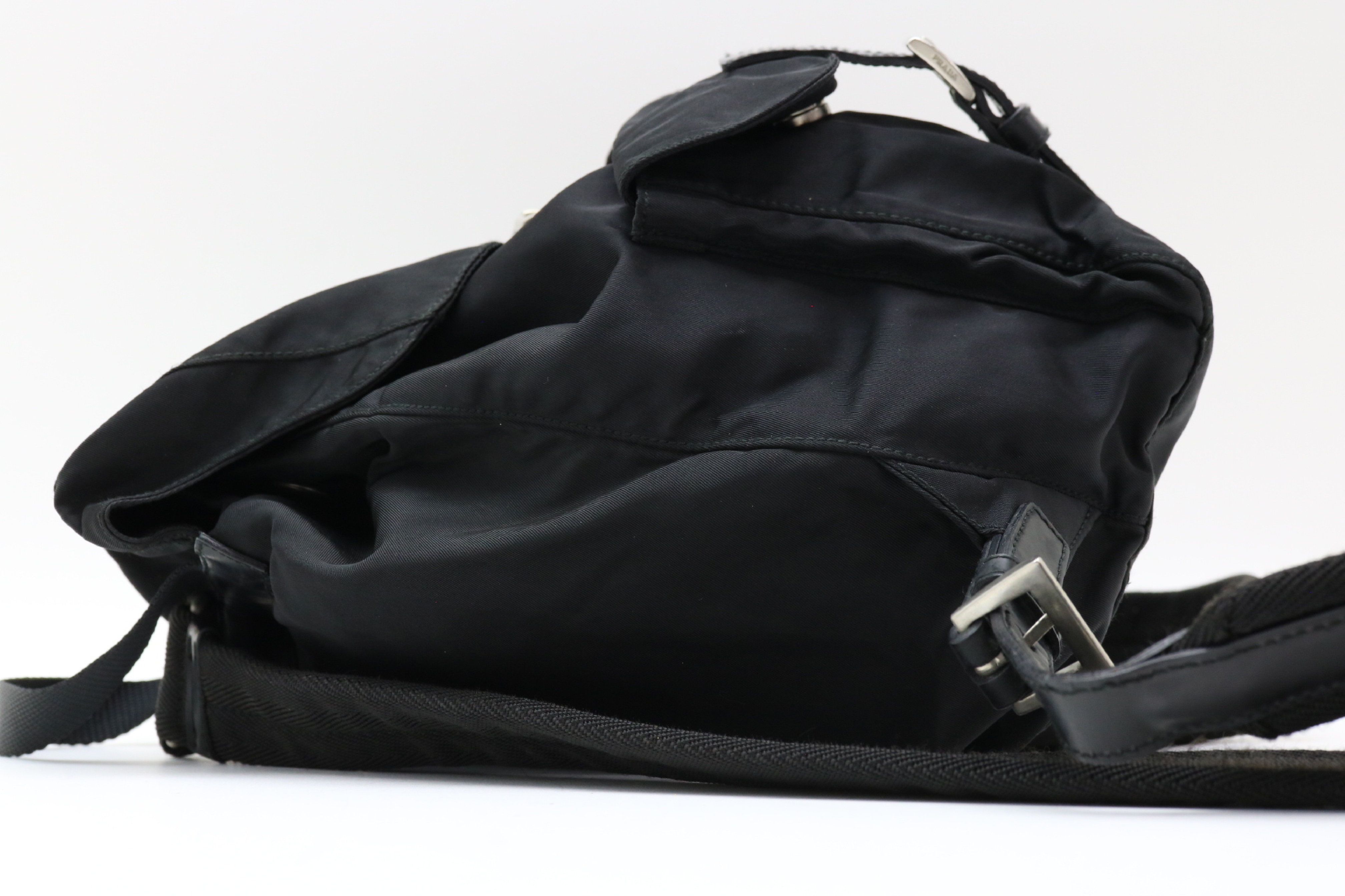 Nylon Backpack with Triangle Logo Plate — view 3