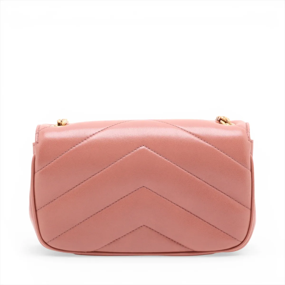 Leather Chain Shoulder Bag, Pink Beige, 821749 — view 2