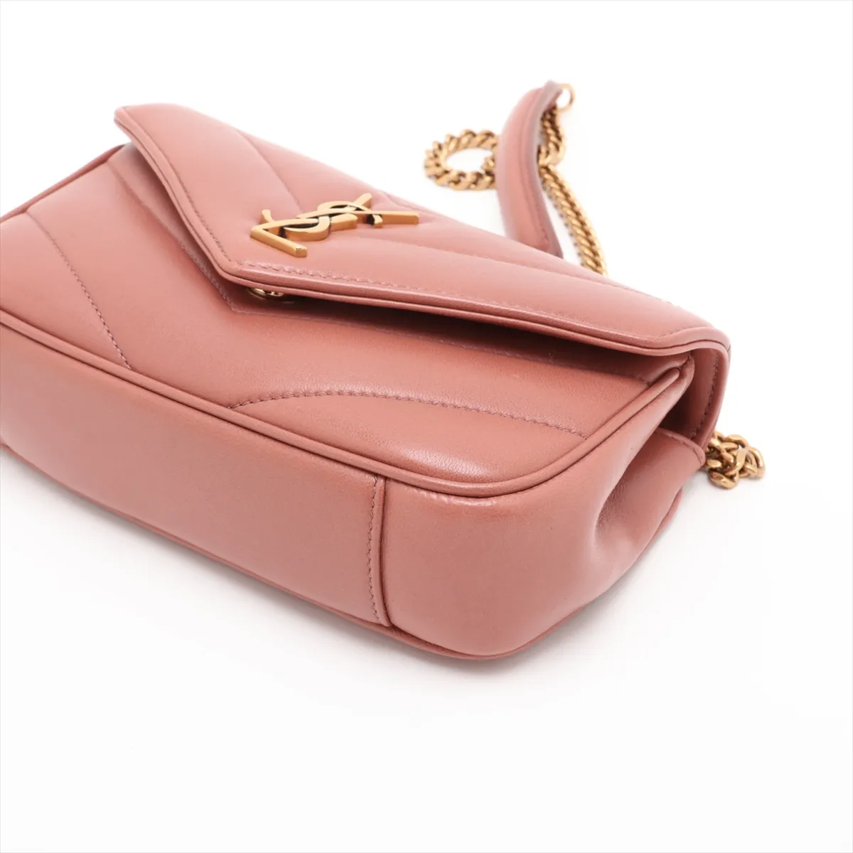 Leather Chain Shoulder Bag, Pink Beige, 821749 — view 3