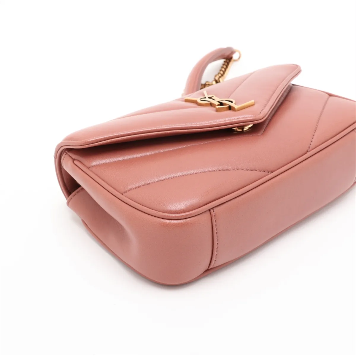 Leather Chain Shoulder Bag, Pink Beige, 821749 — view 4