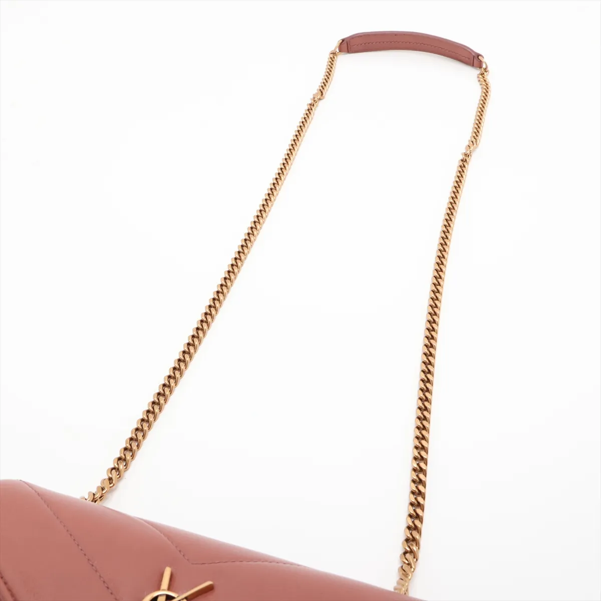 Leather Chain Shoulder Bag, Pink Beige, 821749 — view 5