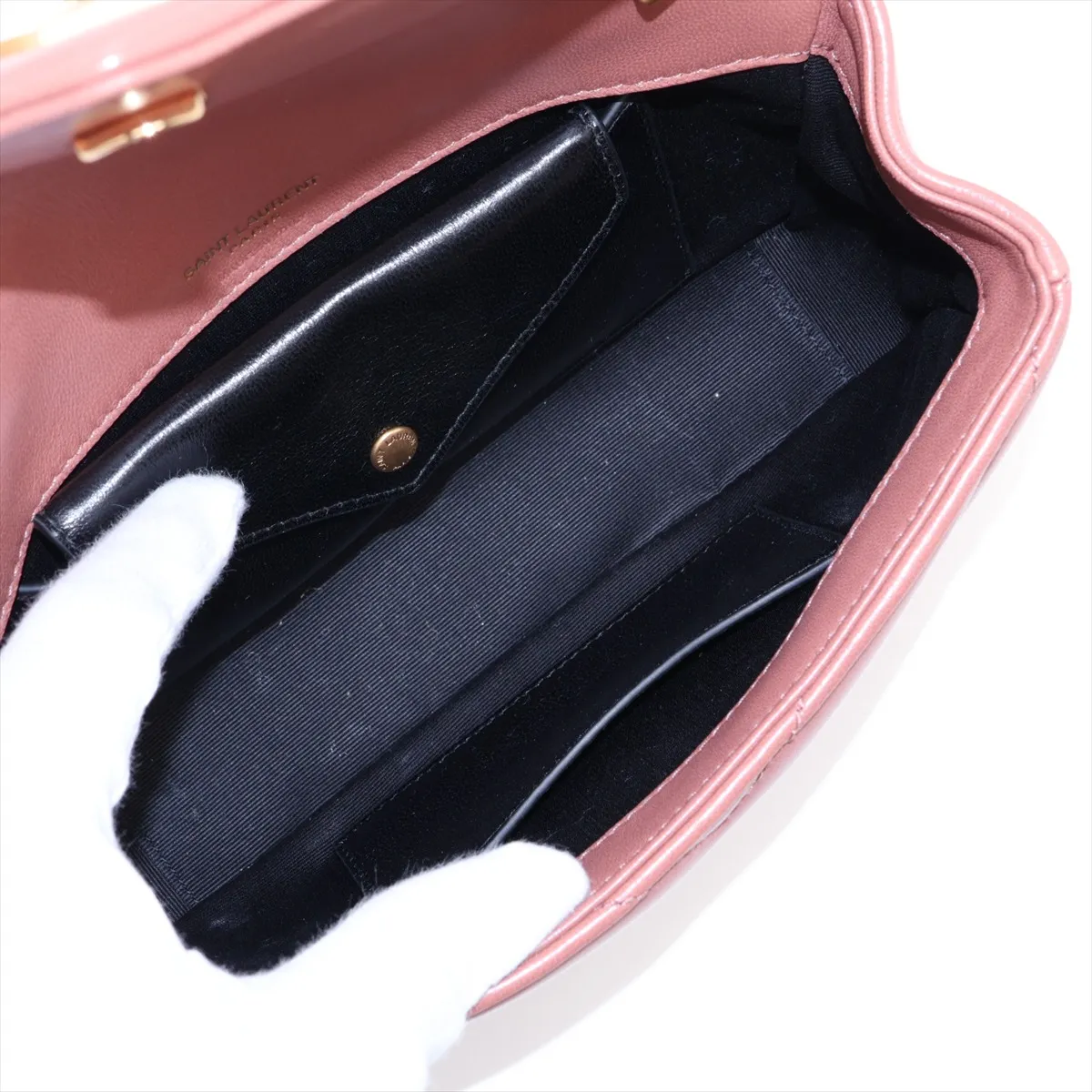 Leather Chain Shoulder Bag, Pink Beige, 821749 — view 6