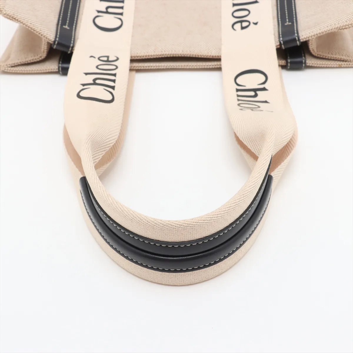 Woody Medium Canvas Tote Bag, Beige x Navy — view 5