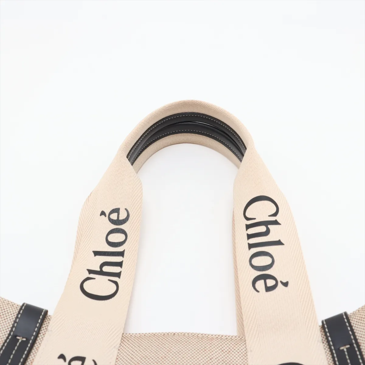 Woody Medium Canvas Tote Bag, Beige x Navy — view 6