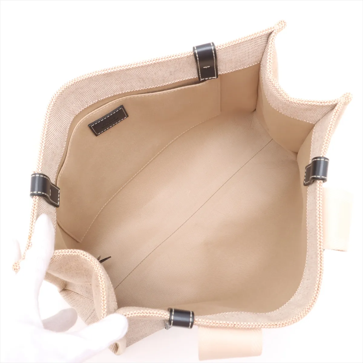 Woody Medium Canvas Tote Bag, Beige x Navy — view 7