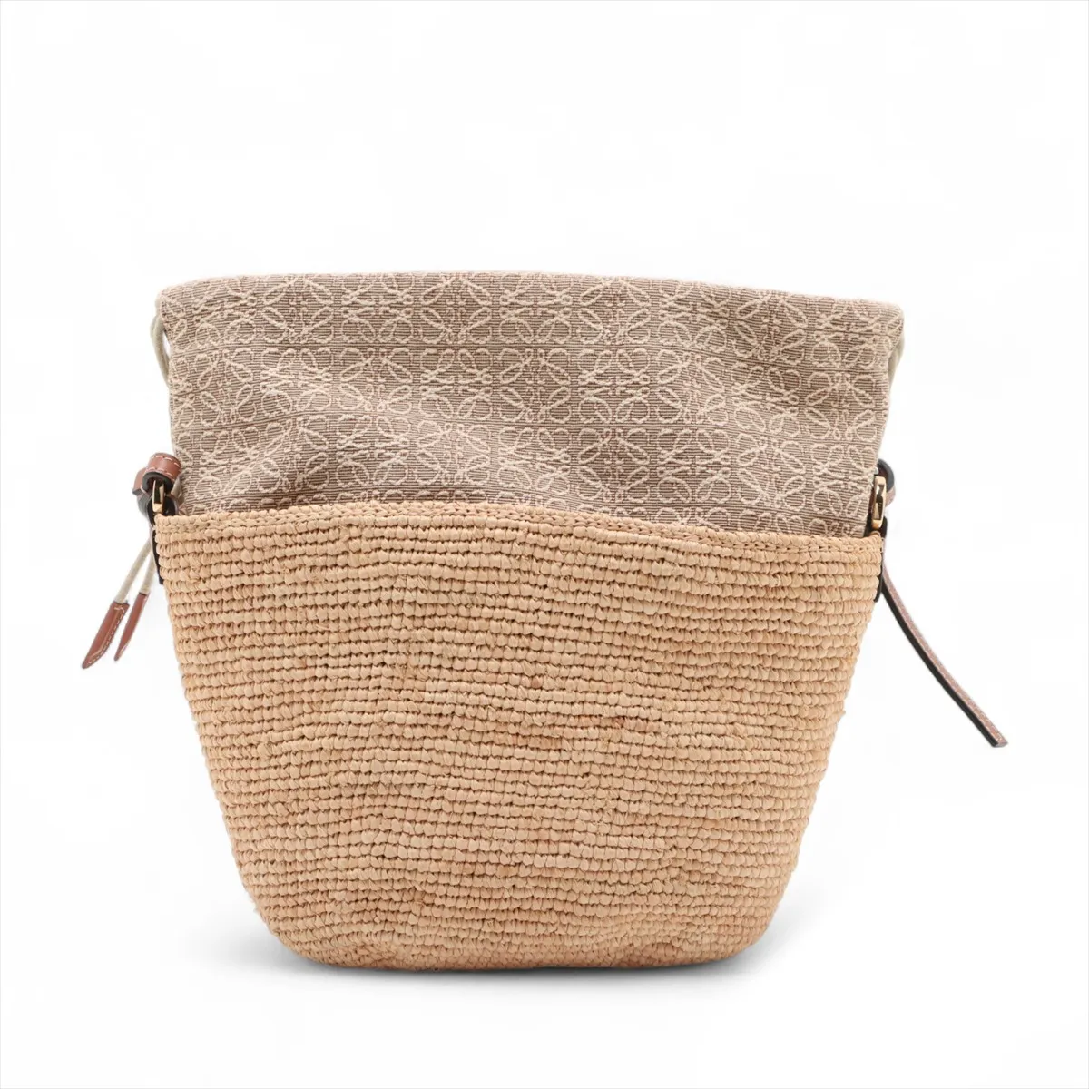 Anagram Parrot Pochette Bag, Raffia x Leather Shoulder Bag, Beige x Brown — view 2