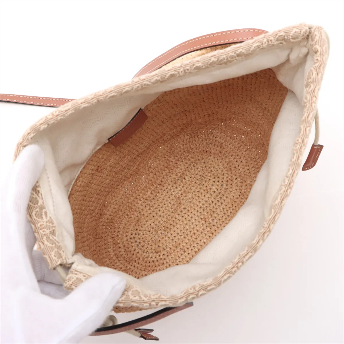 Anagram Parrot Pochette Bag, Raffia x Leather Shoulder Bag, Beige x Brown — view 6