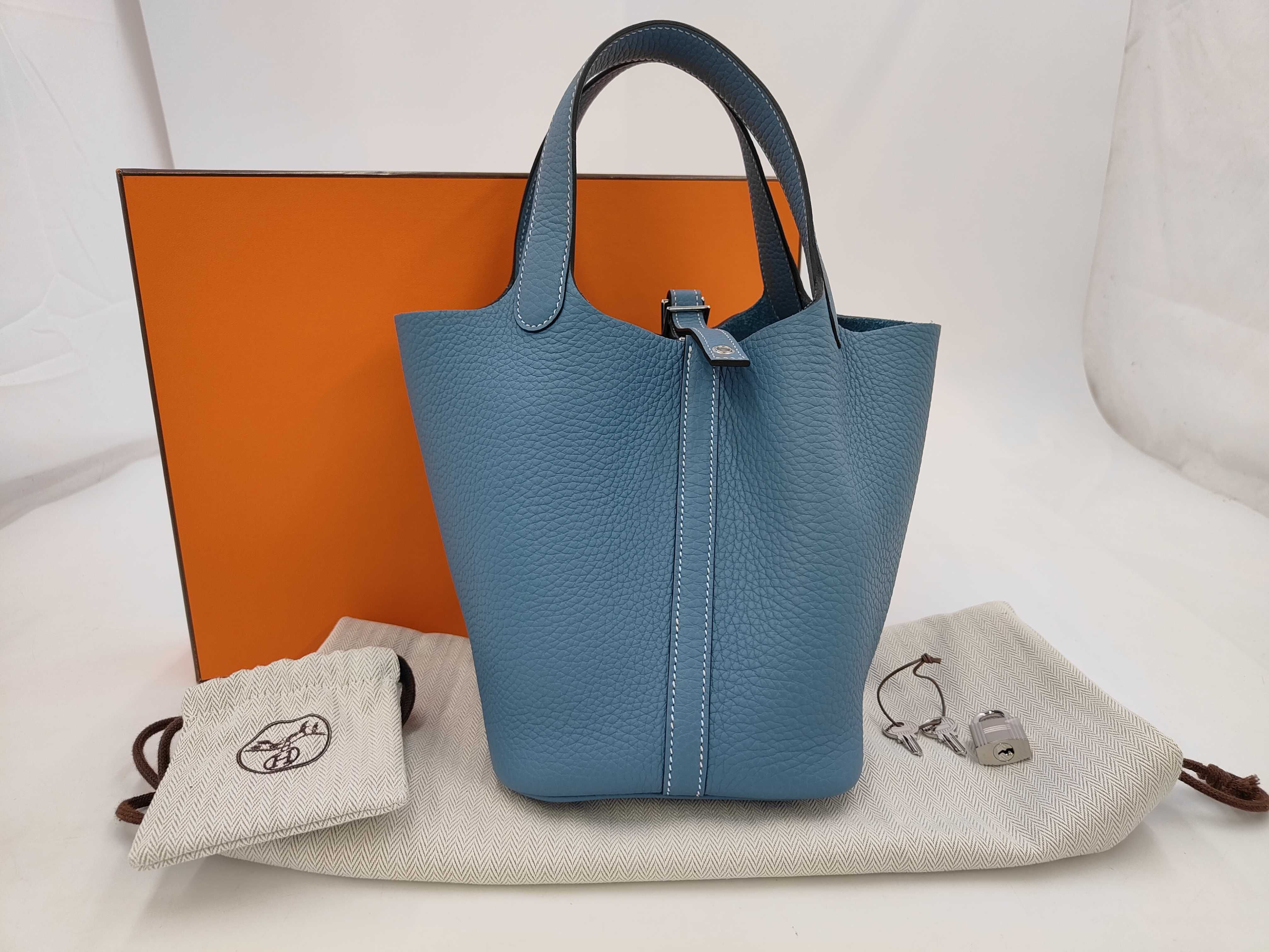 Picotin Lock 18 New Blue Jean Taurillon Clemence Leather Silver Hardware K Stamp Handbag