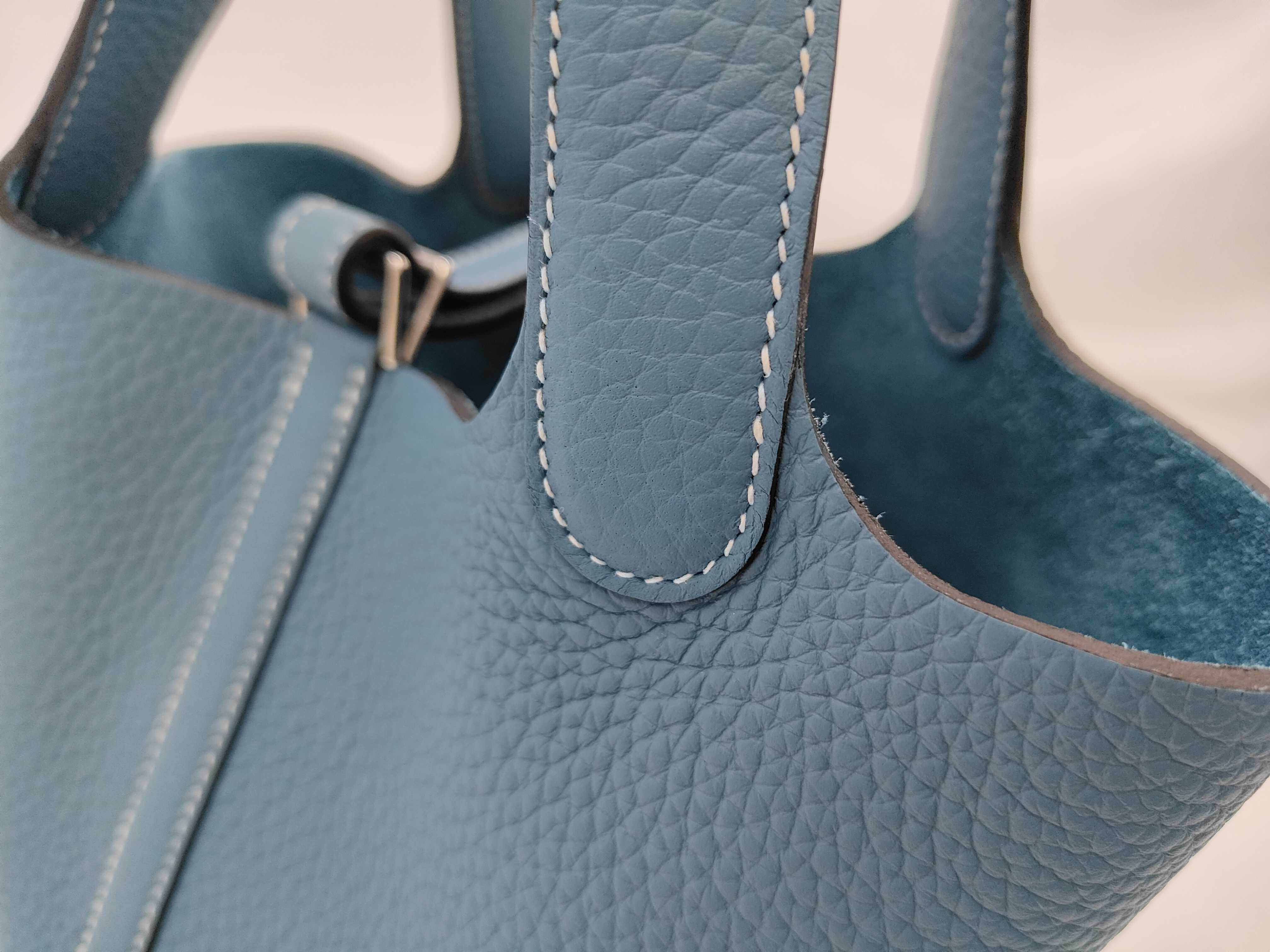 Picotin Lock 18 New Blue Jean Taurillon Clemence Leather Silver Hardware K Stamp Handbag — view 6