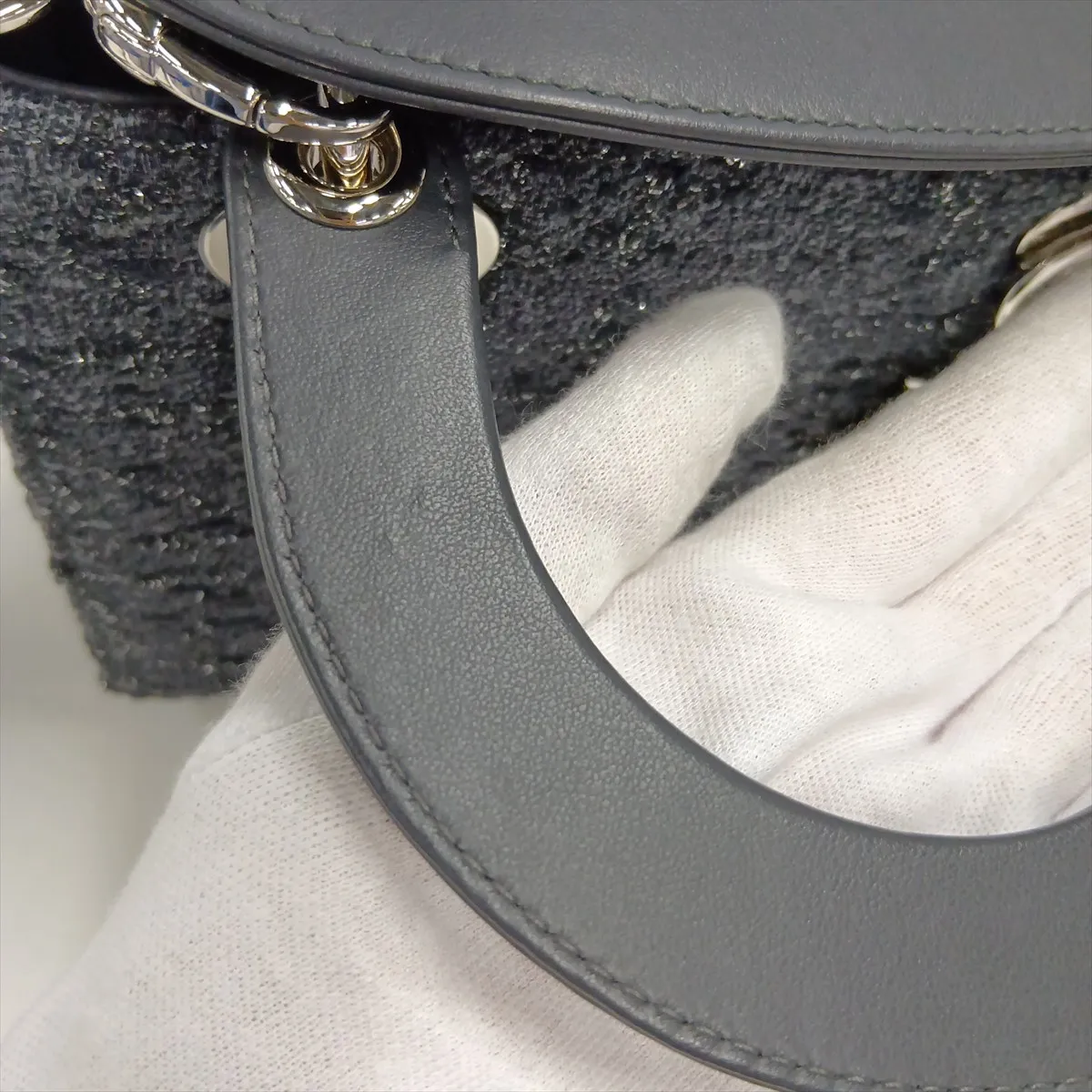 Lady Dior Tweed x Leather 2-Way Handbag, Gray, Lucky Star — view 13