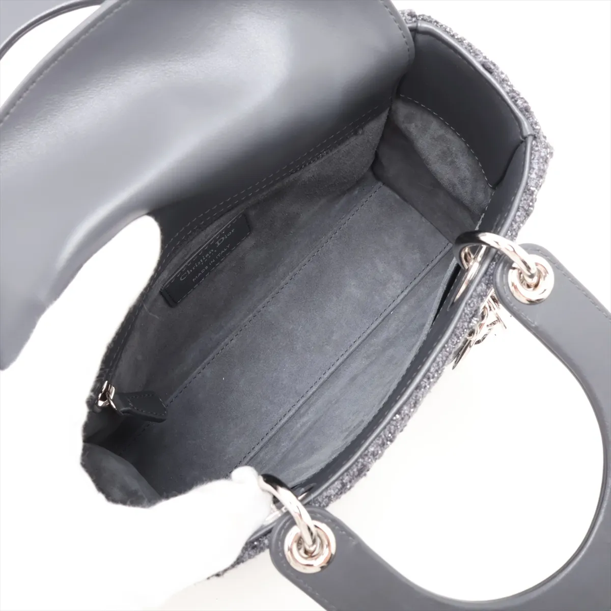 Lady Dior Tweed x Leather 2-Way Handbag, Gray, Lucky Star — view 8