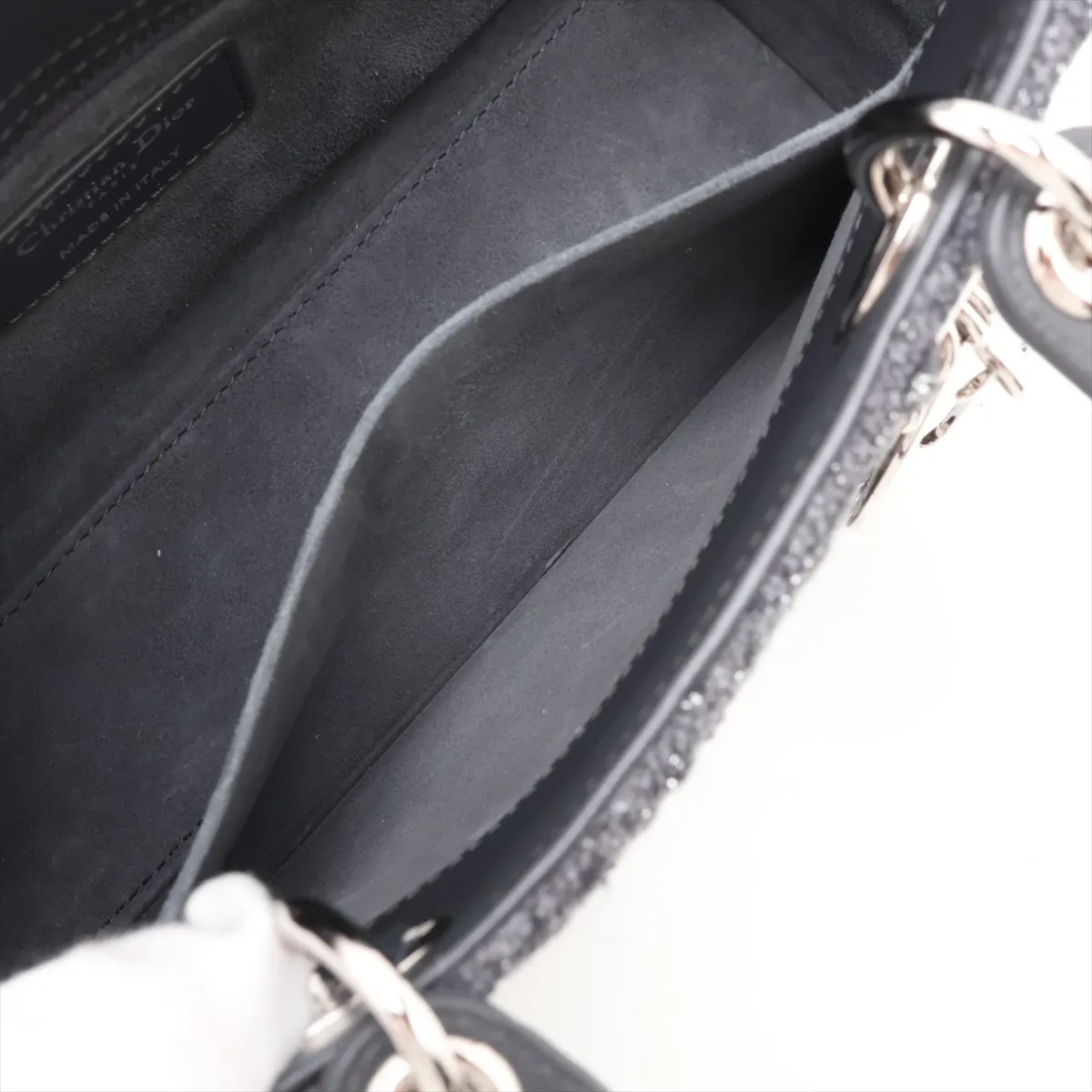 Lady Dior Tweed x Leather 2-Way Handbag, Gray, Lucky Star — view 10