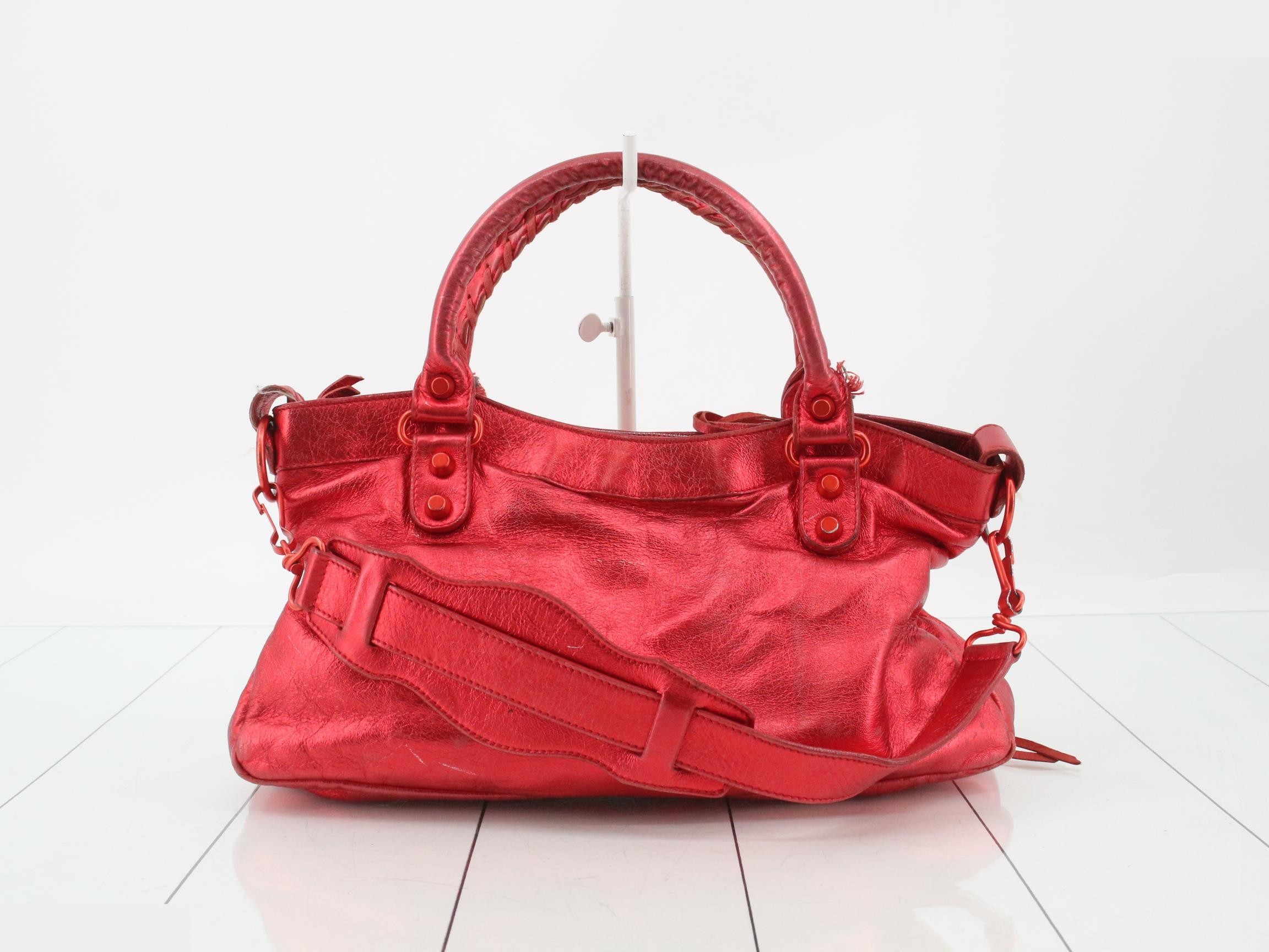 The City 2-Way Handbag with Shoulder Strap, Metallic Red — view 2