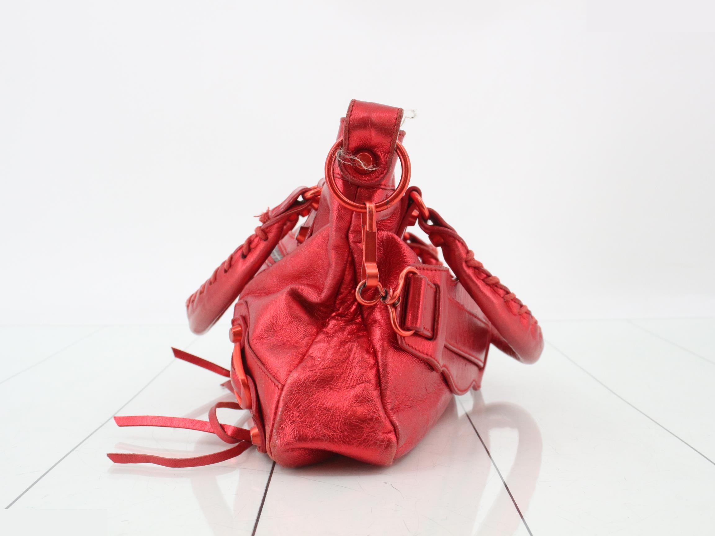 The City 2-Way Handbag with Shoulder Strap, Metallic Red — view 3
