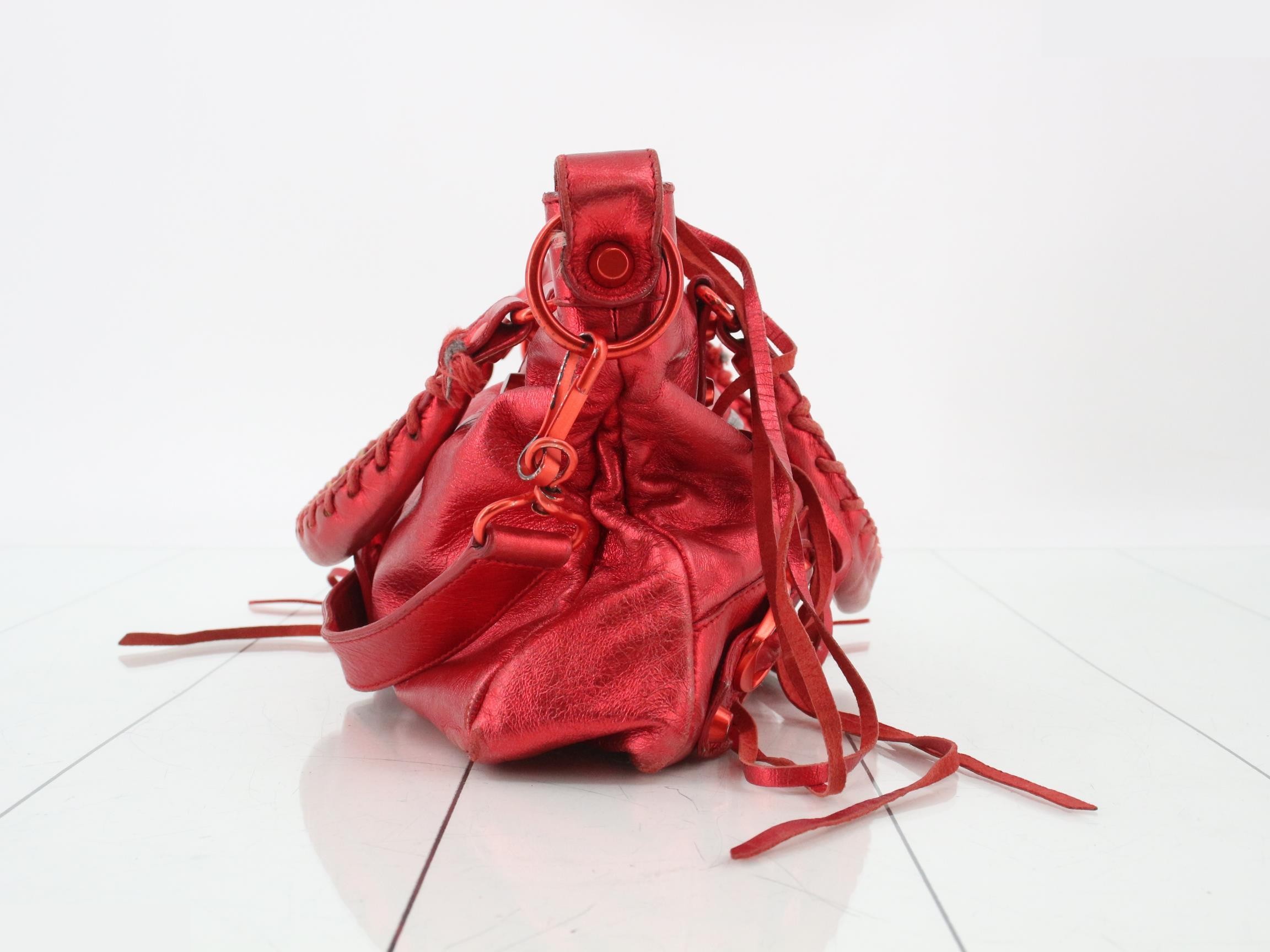 The City 2-Way Handbag with Shoulder Strap, Metallic Red — view 4