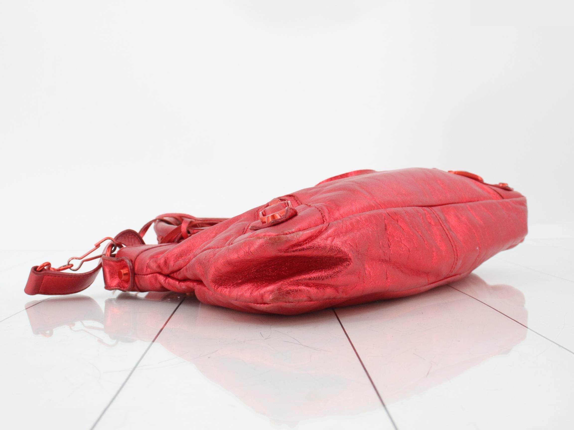 The City 2-Way Handbag with Shoulder Strap, Metallic Red — view 5