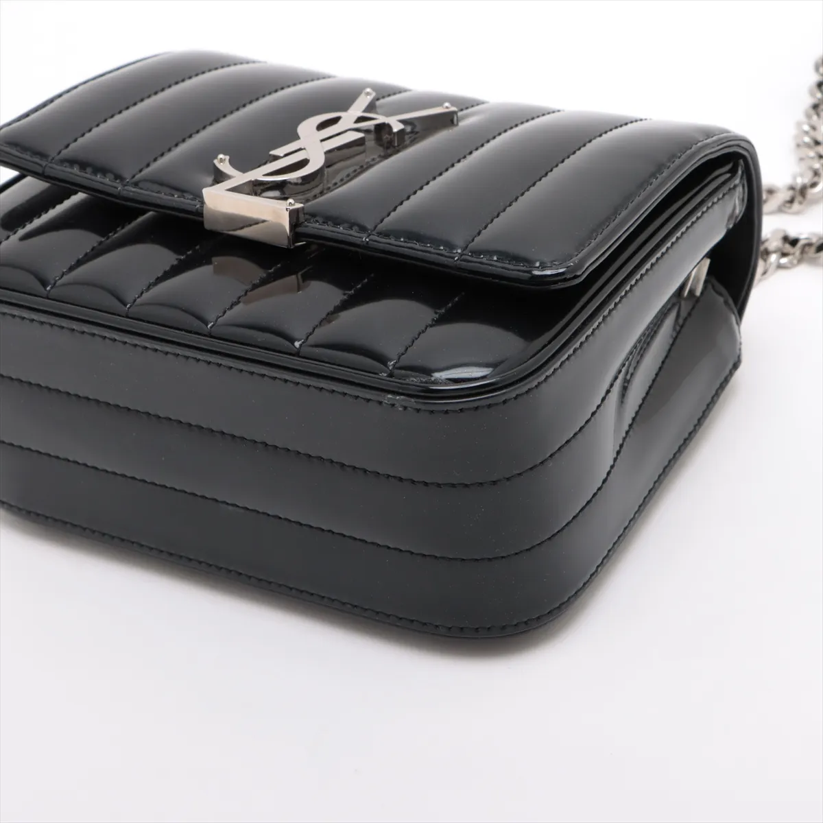 Viki Patent Leather Chain Shoulder Bag Black 538439 — view 3