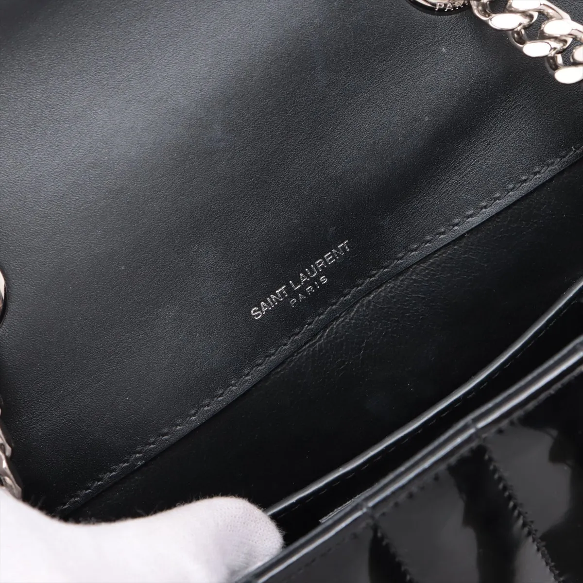 Viki Patent Leather Chain Shoulder Bag Black 538439 — view 10