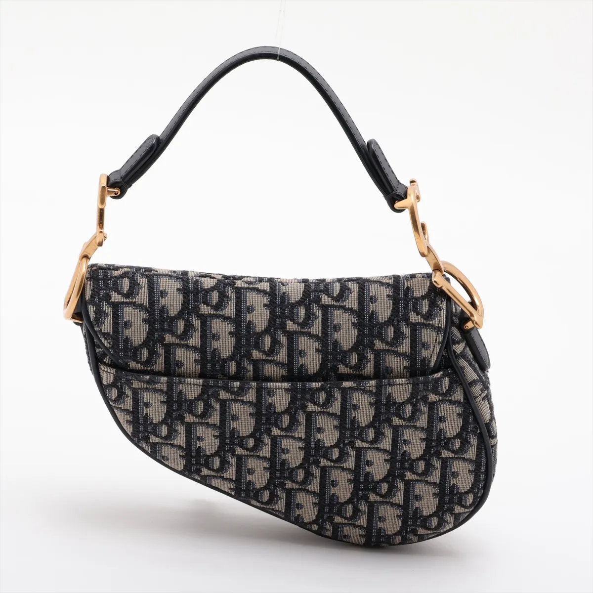 Oblique Saddle Bag Canvas x Leather Handbag Navy — view 2