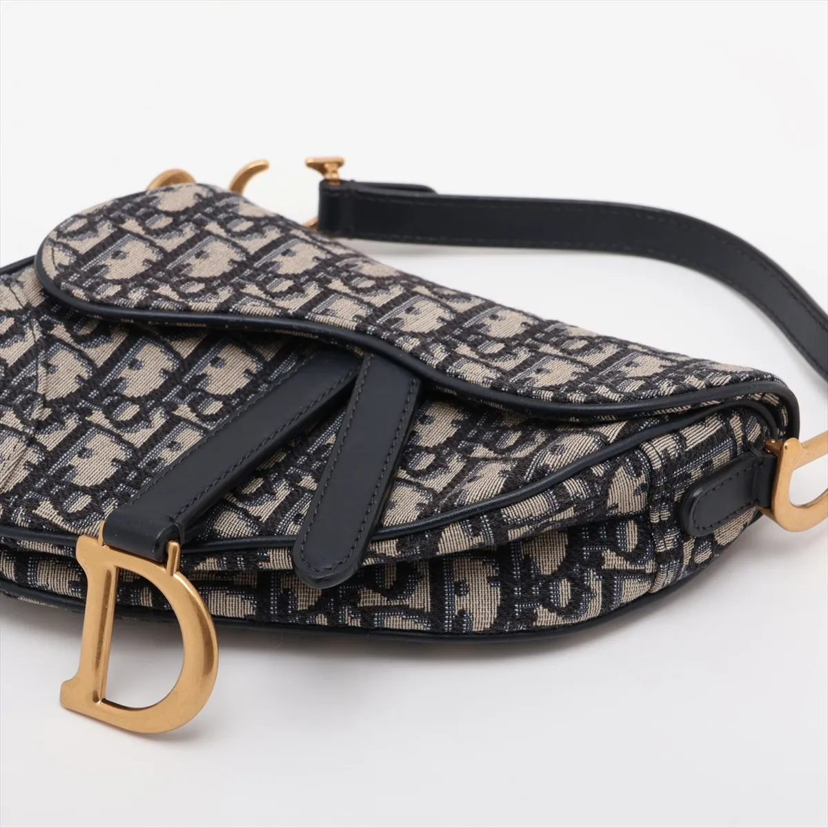 Oblique Saddle Bag Canvas x Leather Handbag Navy — view 3