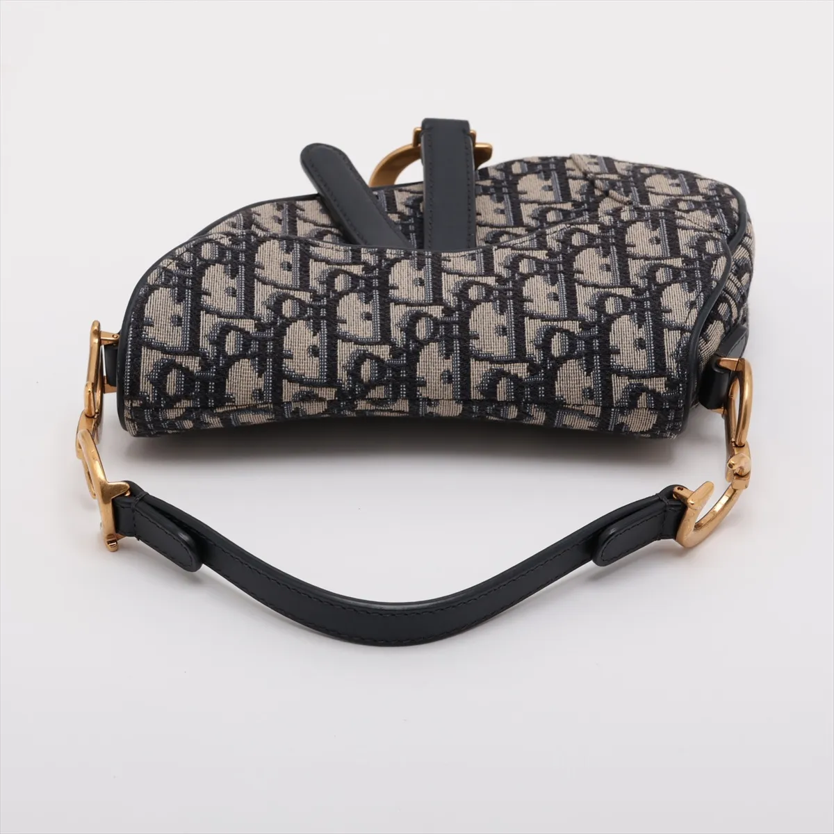 Oblique Saddle Bag Canvas x Leather Handbag Navy — view 5