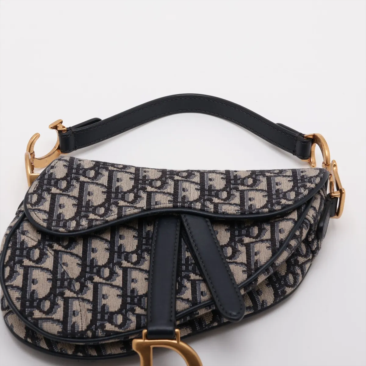 Oblique Saddle Bag Canvas x Leather Handbag Navy — view 6