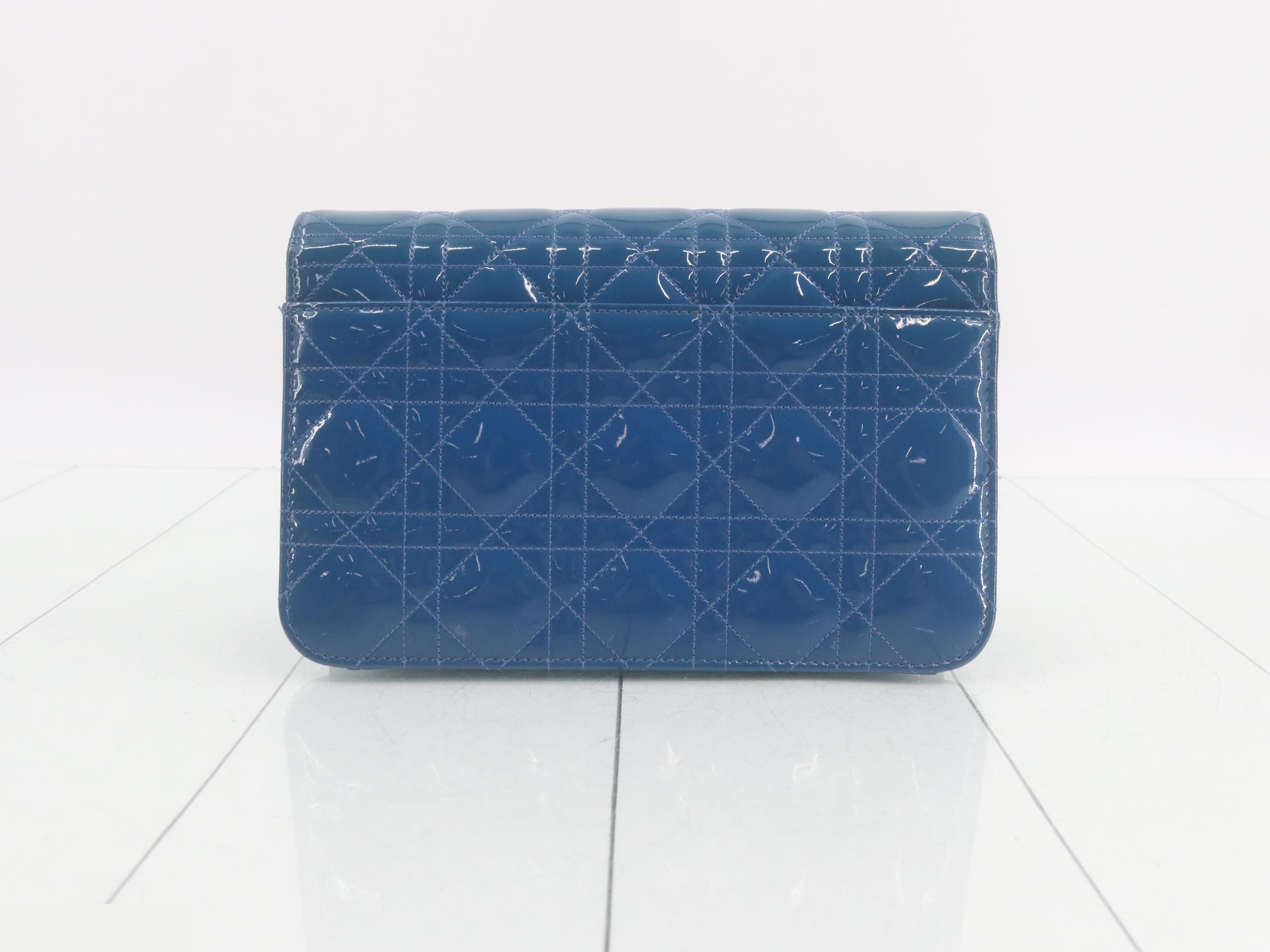 Miss Dior Crossbody Wallet, Patent Leather, Blue — view 2