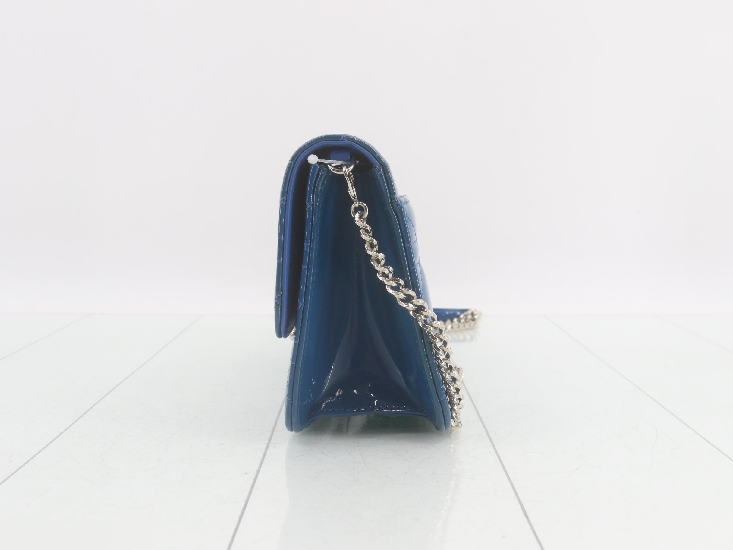Miss Dior Crossbody Wallet, Patent Leather, Blue — view 3
