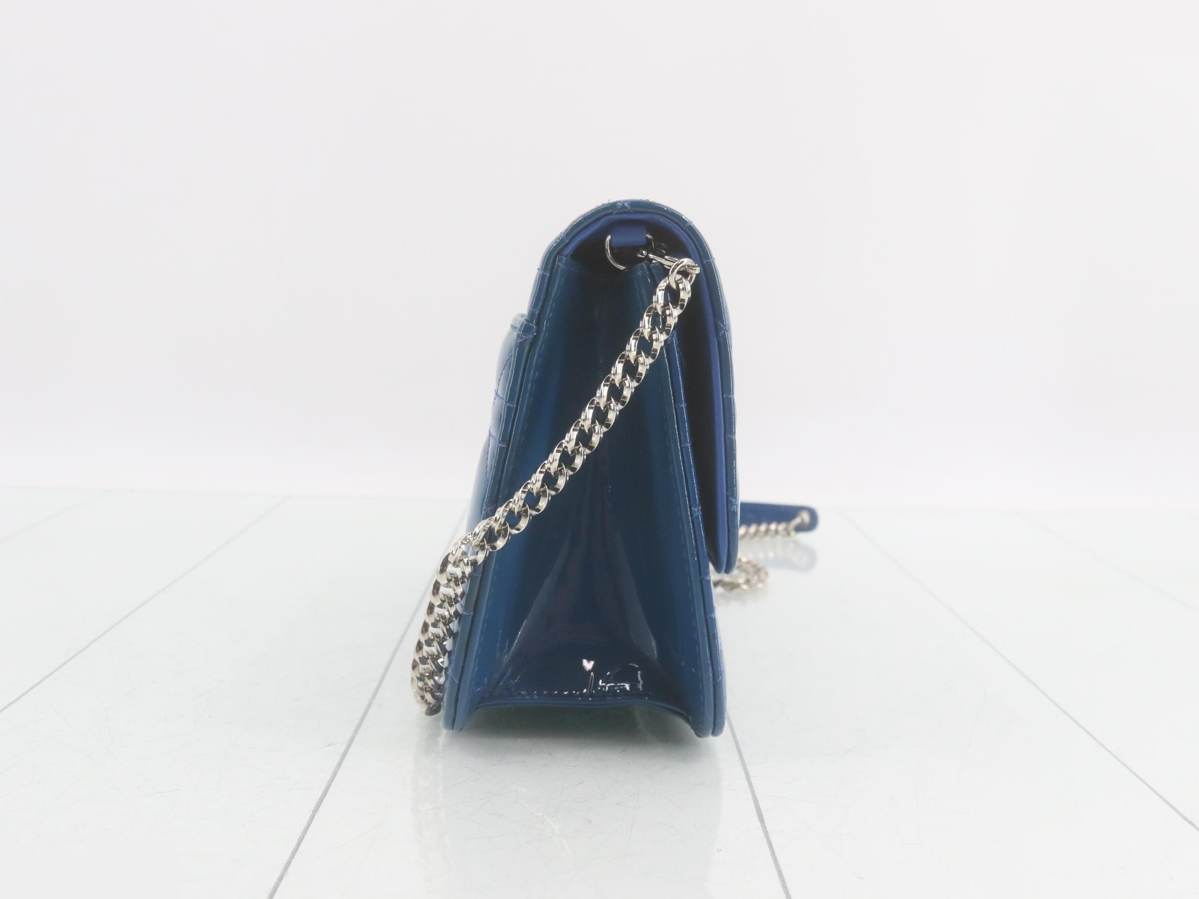 Miss Dior Crossbody Wallet, Patent Leather, Blue — view 4
