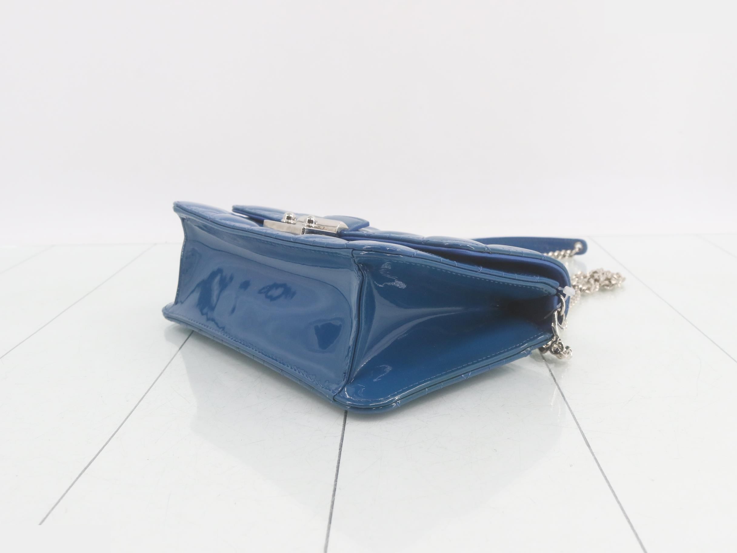 Miss Dior Crossbody Wallet, Patent Leather, Blue — view 6