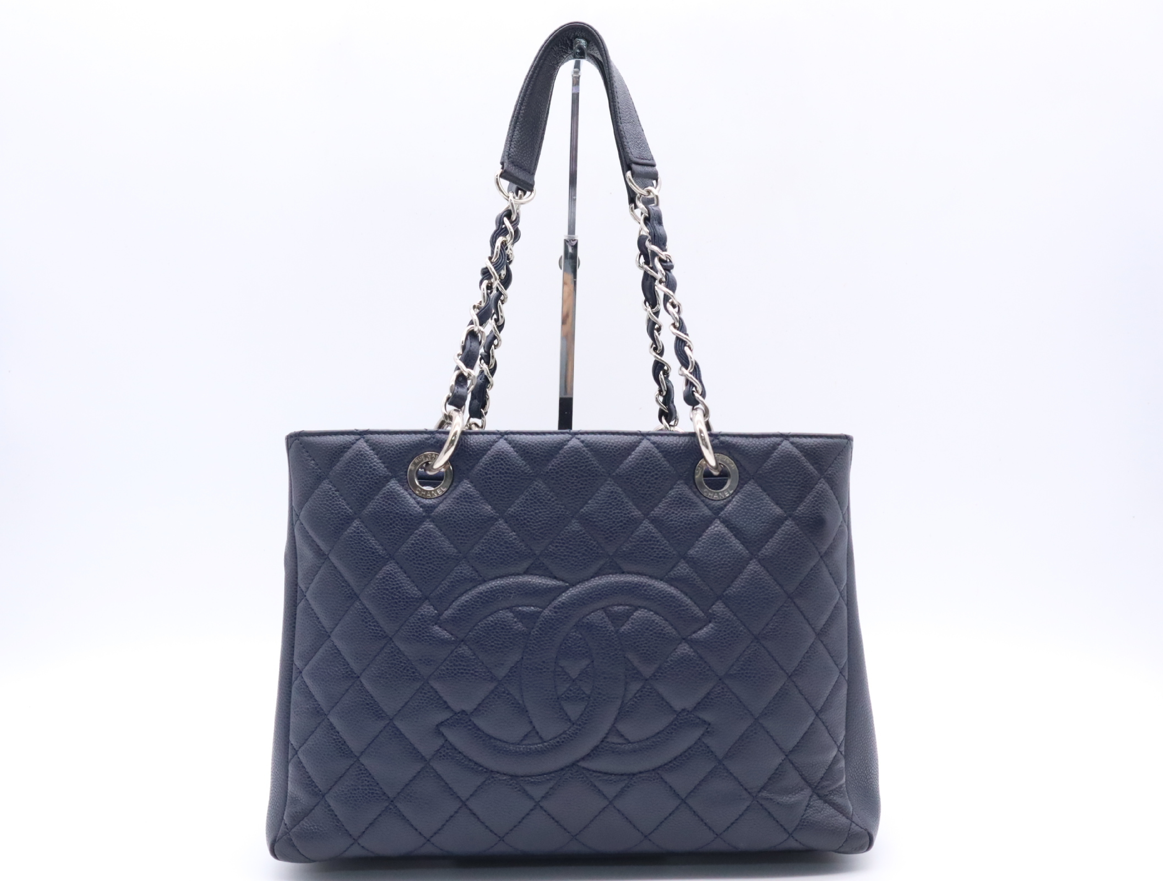 Caviar Skin Matelassé GST Tote Bag, Navy, Silver Hardware, Seal, 18989932 Tote Bag