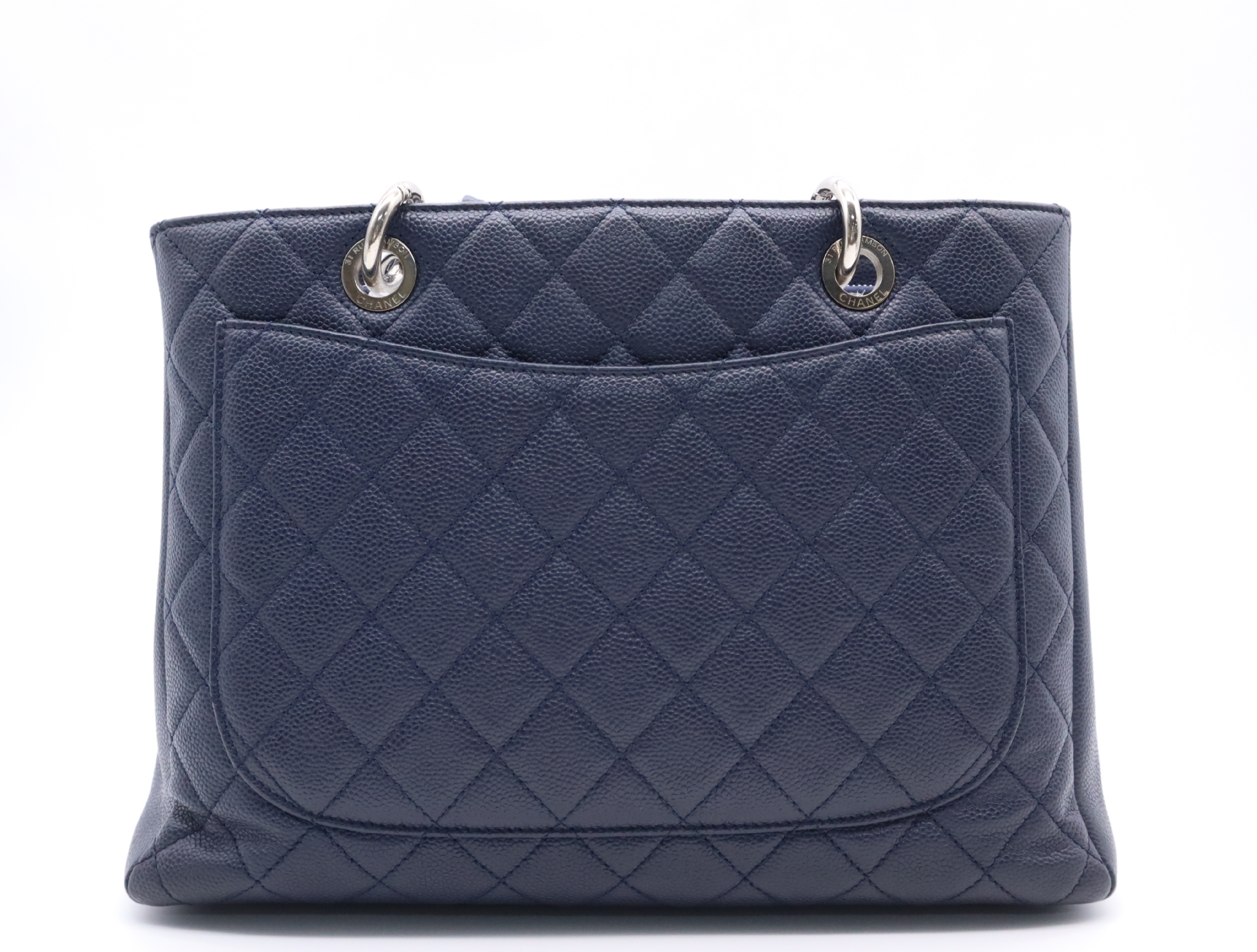Caviar Skin Matelassé GST Tote Bag, Navy, Silver Hardware, Seal, 18989932 Tote Bag — view 2