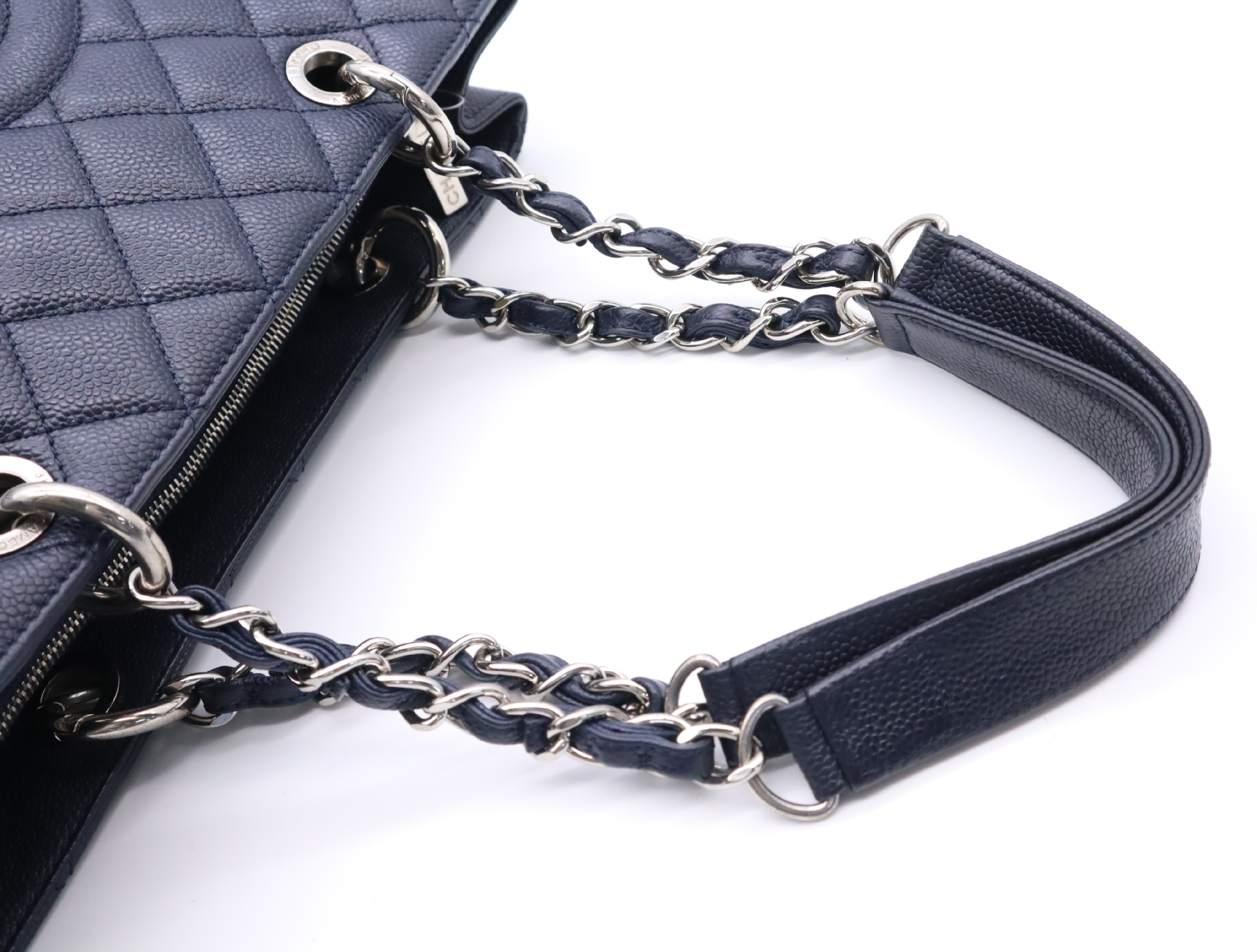 Caviar Skin Matelassé GST Tote Bag, Navy, Silver Hardware, Seal, 18989932 Tote Bag — view 11