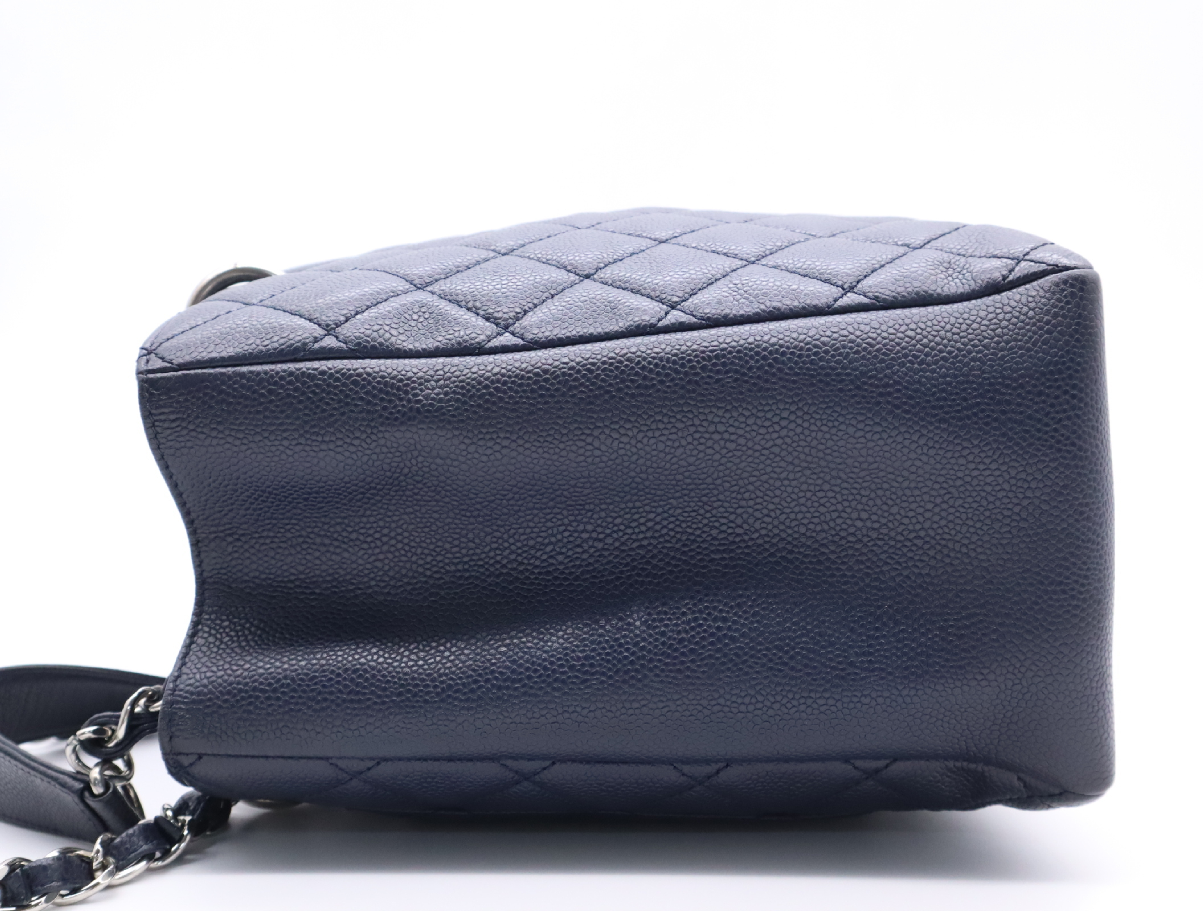 Caviar Skin Matelassé GST Tote Bag, Navy, Silver Hardware, Seal, 18989932 Tote Bag — view 3