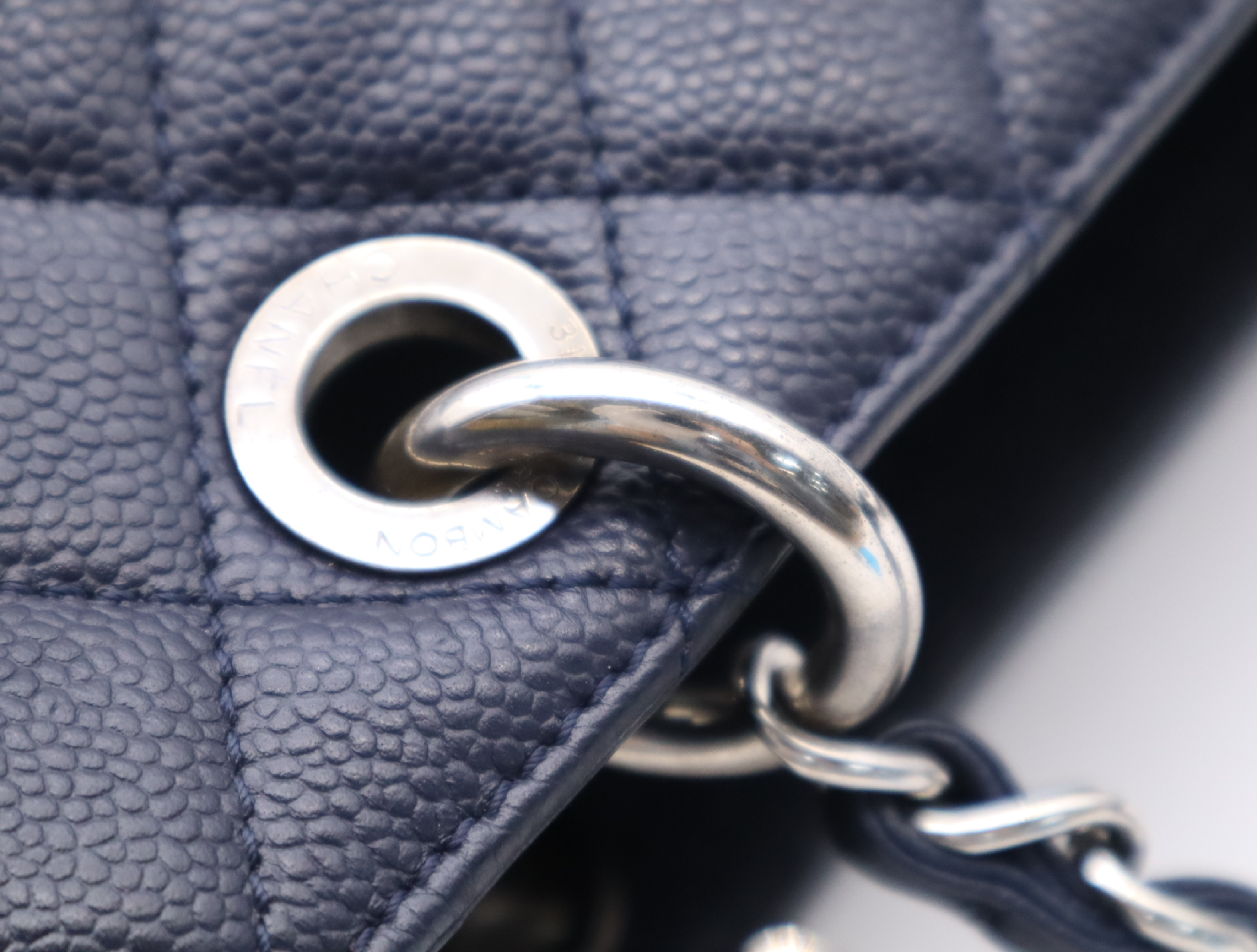 Caviar Skin Matelassé GST Tote Bag, Navy, Silver Hardware, Seal, 18989932 Tote Bag — view 8