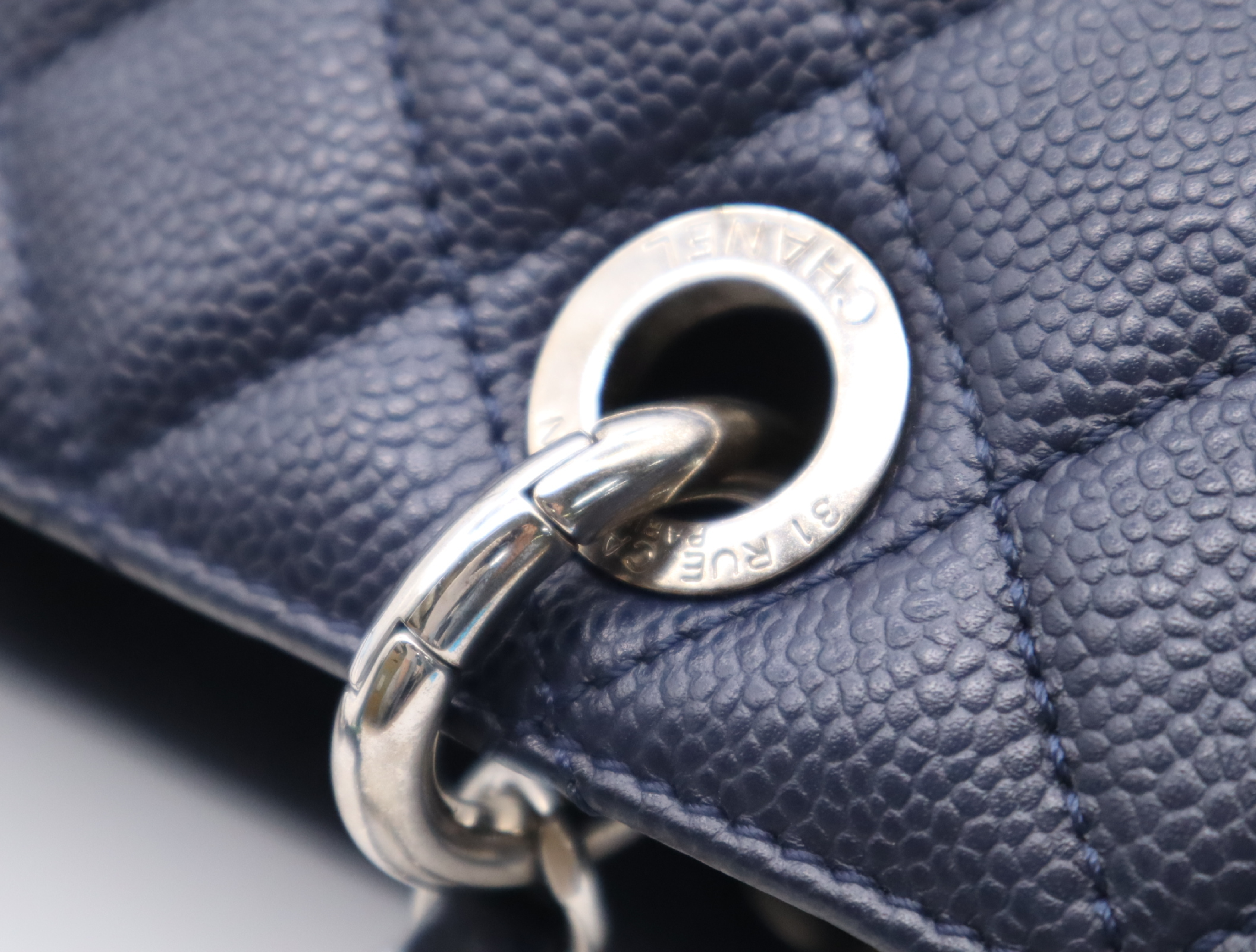 Caviar Skin Matelassé GST Tote Bag, Navy, Silver Hardware, Seal, 18989932 Tote Bag — view 9