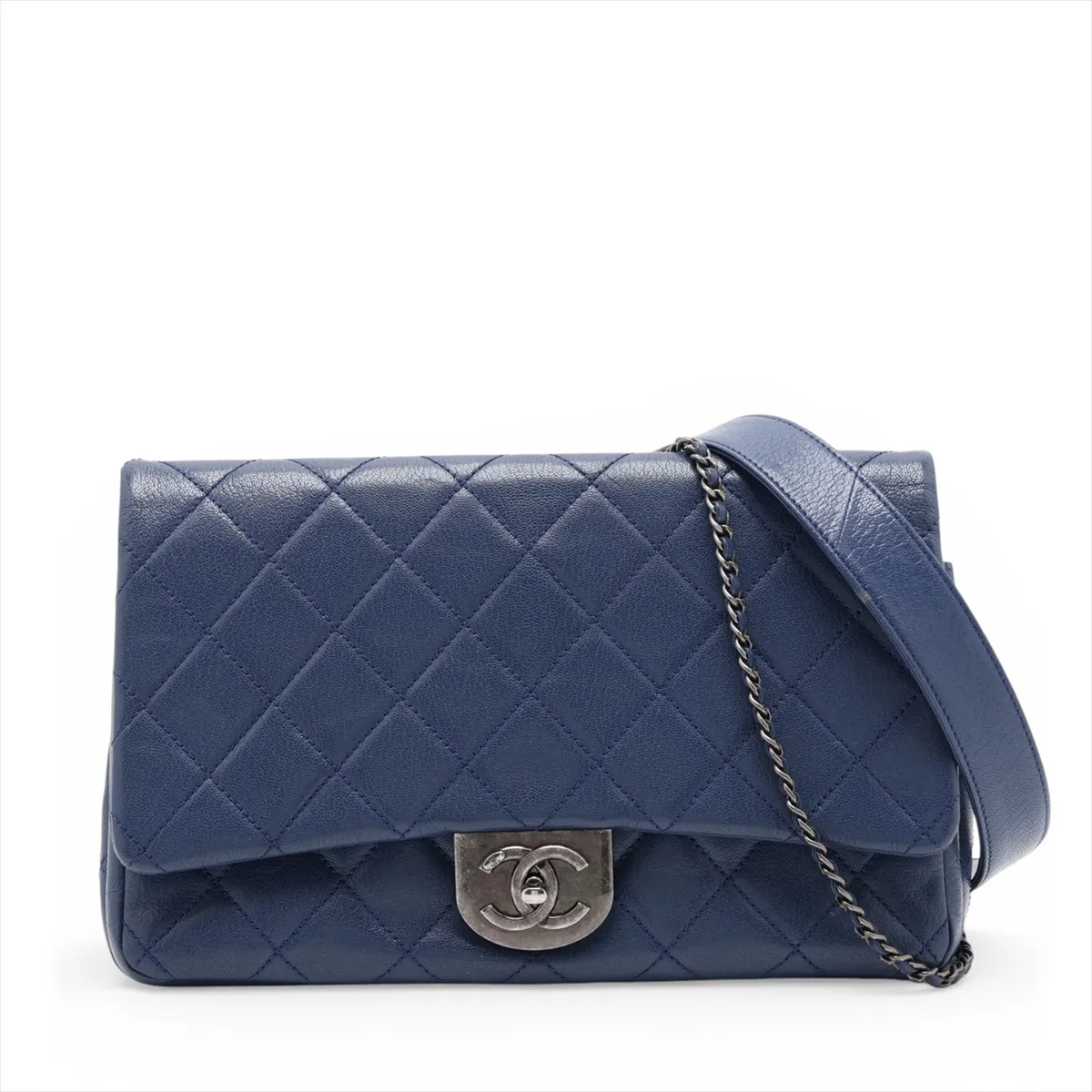 Matelassé Leather 2-Way Shoulder Bag, Blue with Gunmetal Hardware, 21913409, Serial Number 21