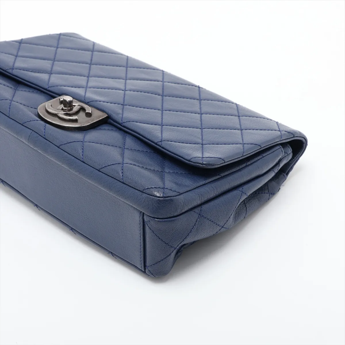 Matelassé Leather 2-Way Shoulder Bag, Blue with Gunmetal Hardware, 21913409, Serial Number 21 — view 3
