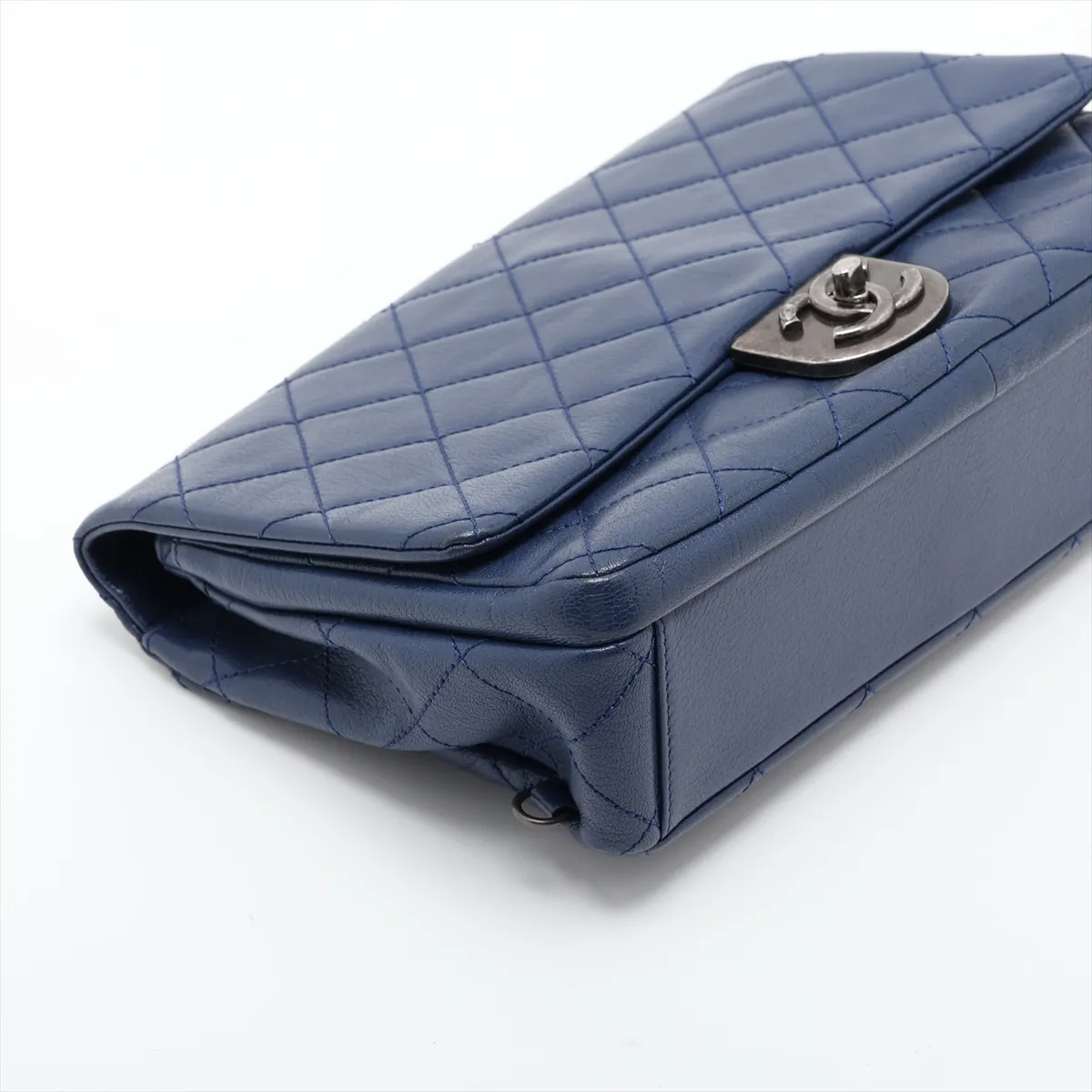 Matelassé Leather 2-Way Shoulder Bag, Blue with Gunmetal Hardware, 21913409, Serial Number 21 — view 4