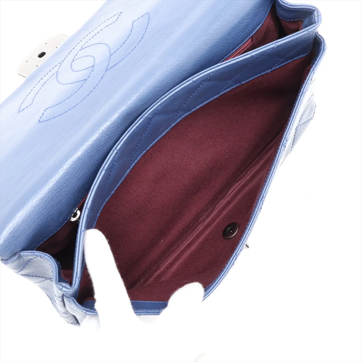 Matelassé Leather 2-Way Shoulder Bag, Blue with Gunmetal Hardware, 21913409, Serial Number 21 — view 7