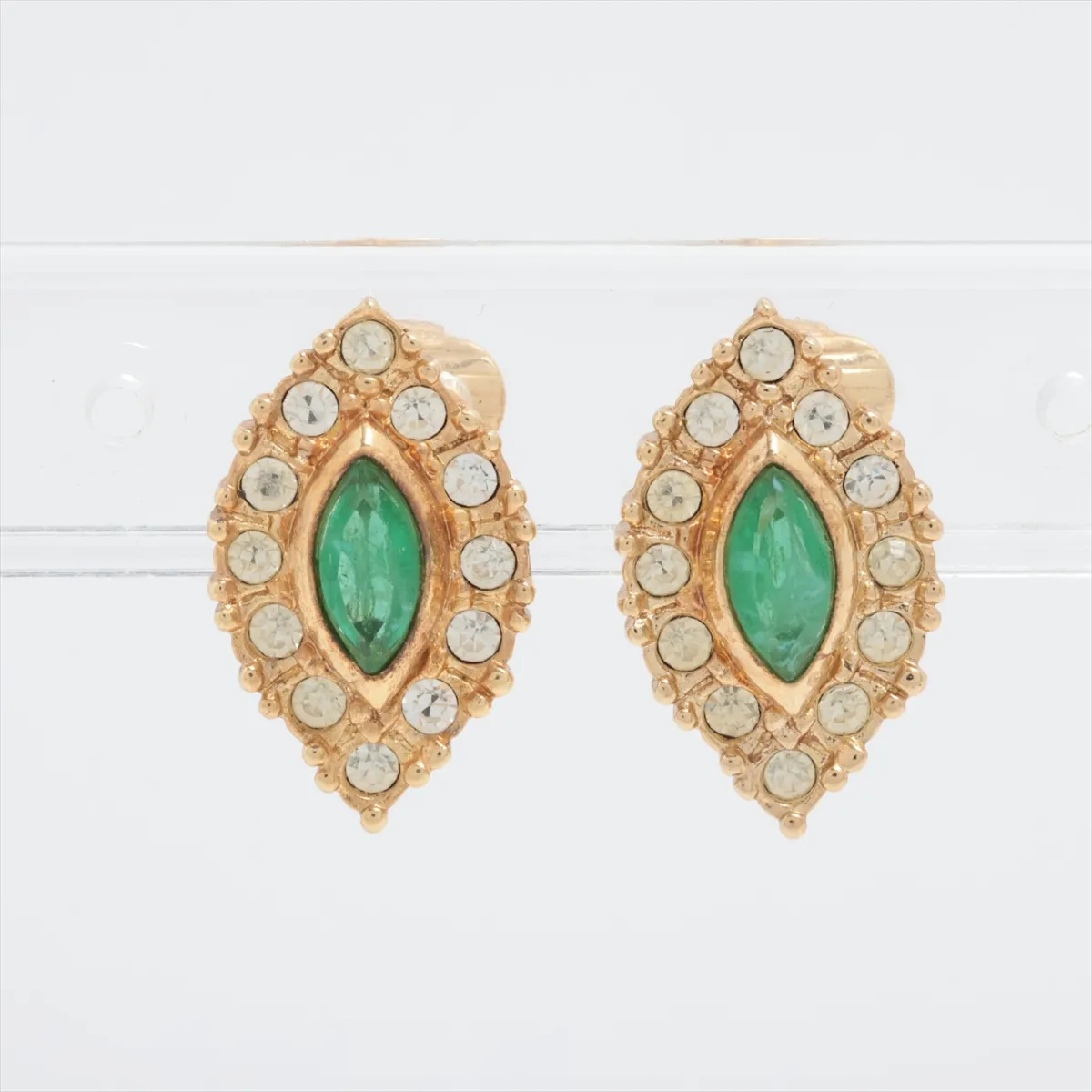 Earrings (Pair) GP x Rhinestone Green x Gold