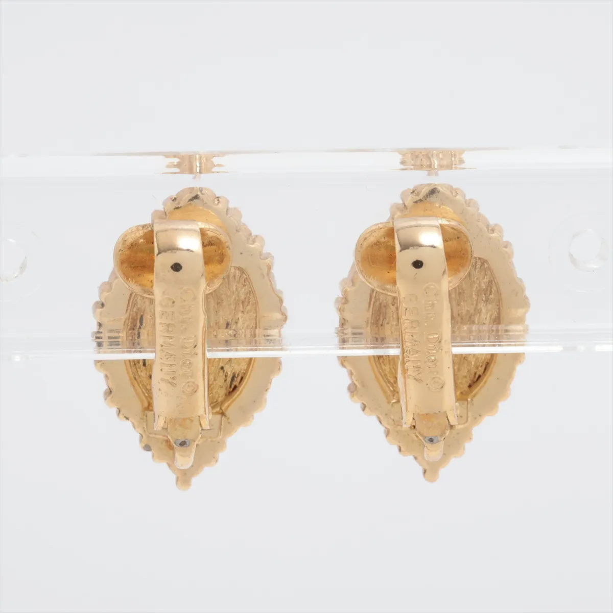 Earrings (Pair) GP x Rhinestone Green x Gold — view 2